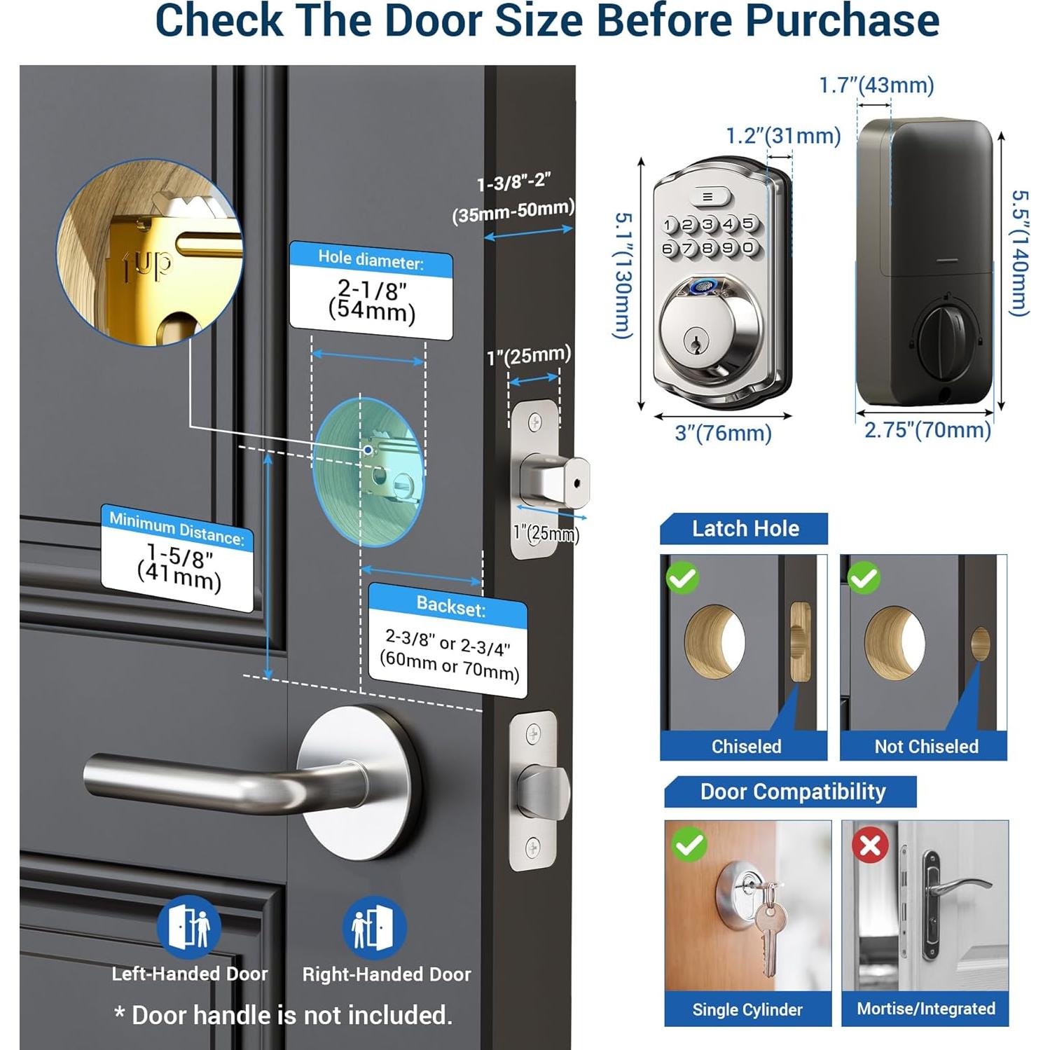 Cerradura Electrónica Veise KS02A Huella Dactilar Niquel