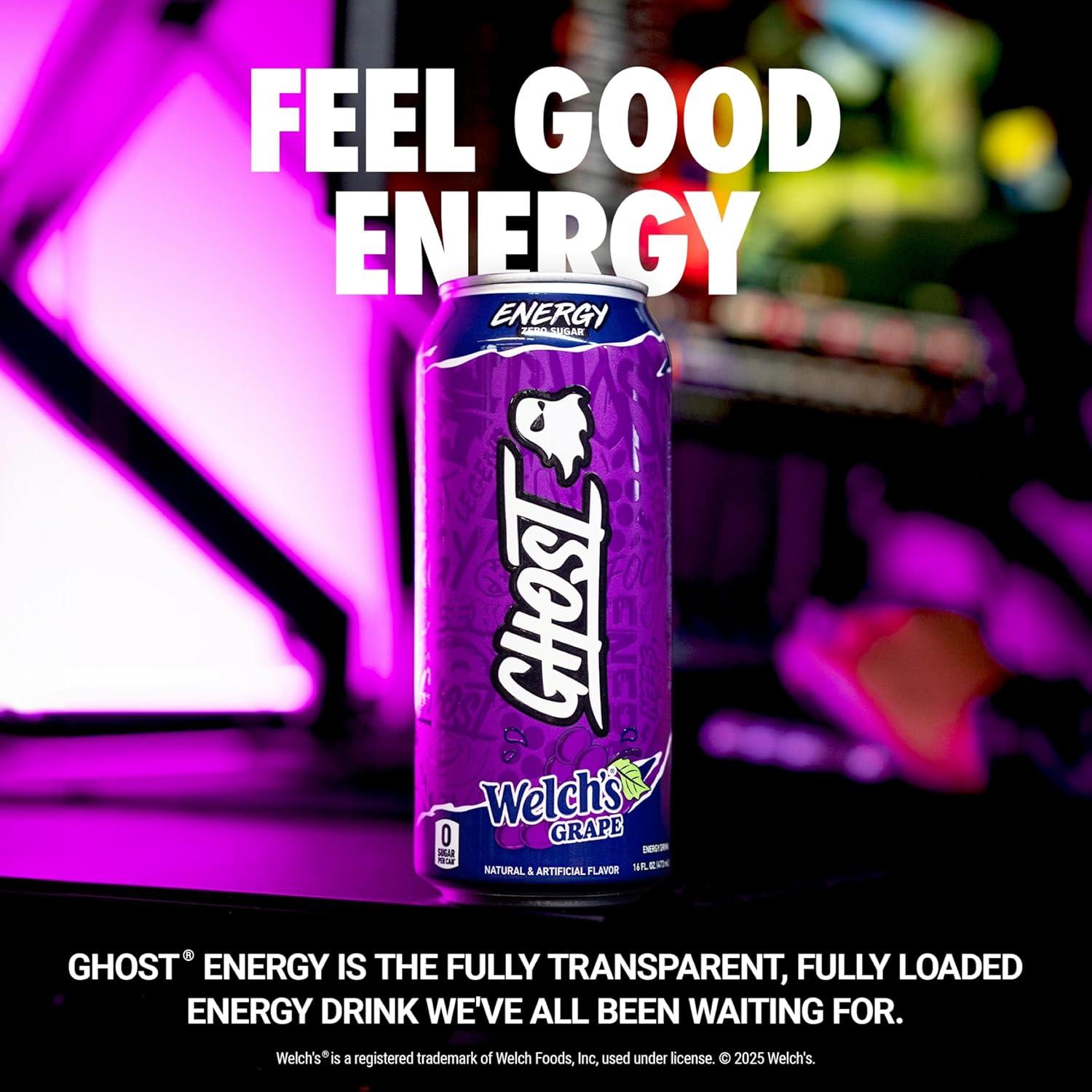 GHOST Bebida Energética Uva Welch's - Paquete 12 Latas 473ml
