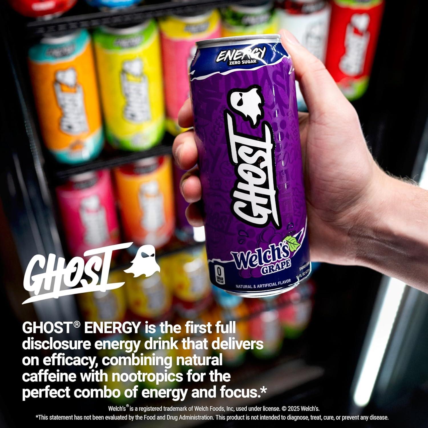 GHOST Bebida Energética Uva Welch's - Paquete 12 Latas 473ml