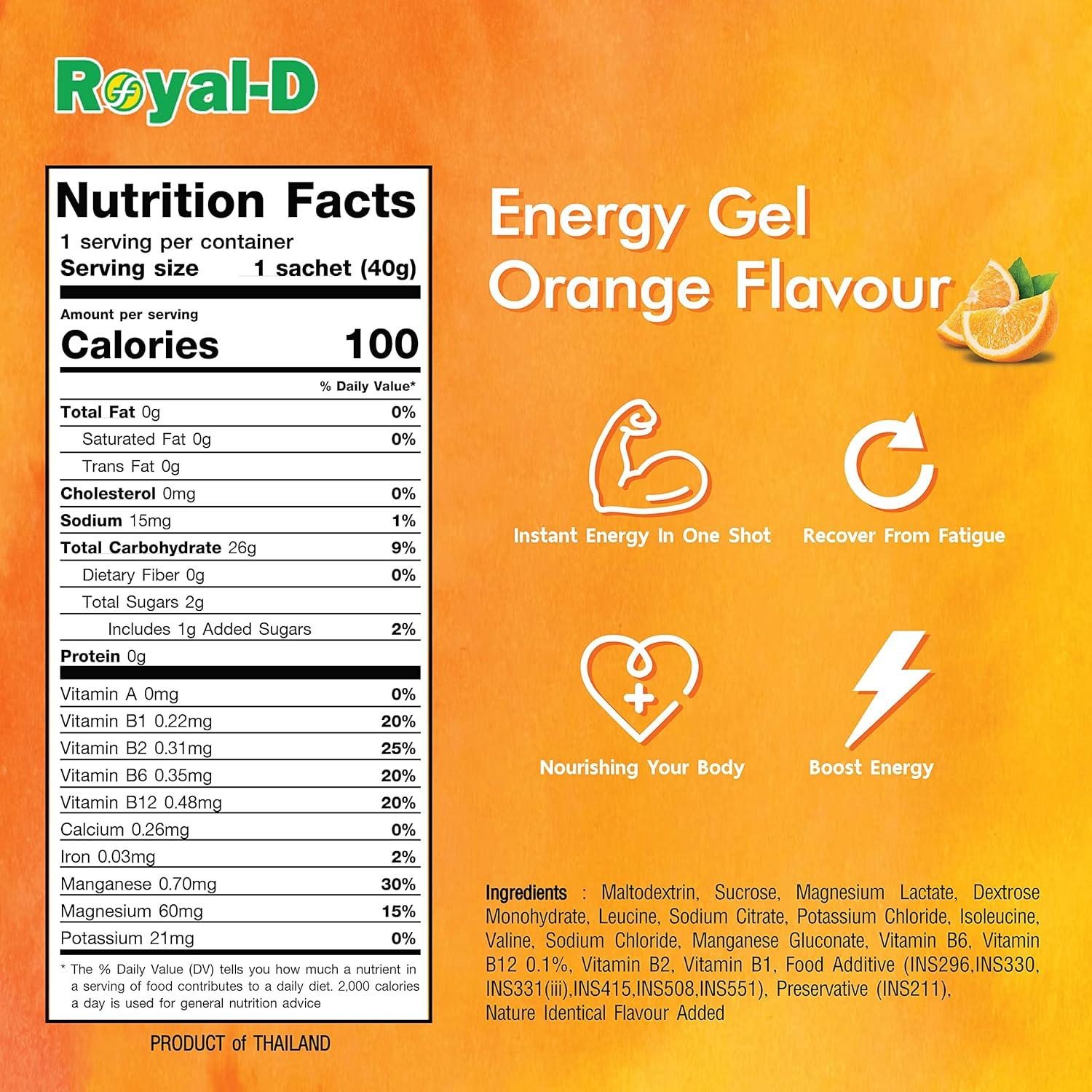 Gel Energético Royal-D Sabor Naranja - 20 Sobres de 39.9 g