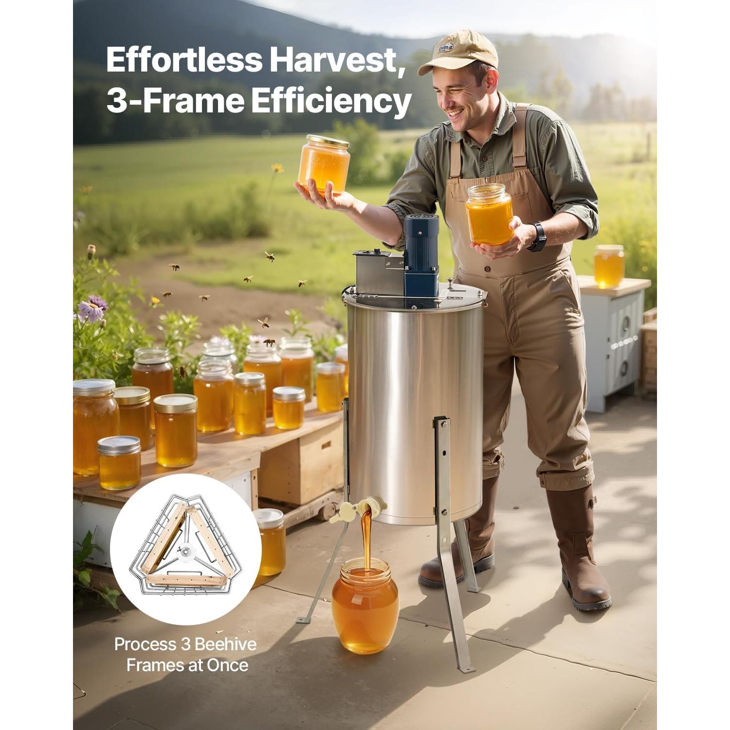 Extractor de Miel Eléctrico VEVOR 3 Marcos Acero Inoxidable