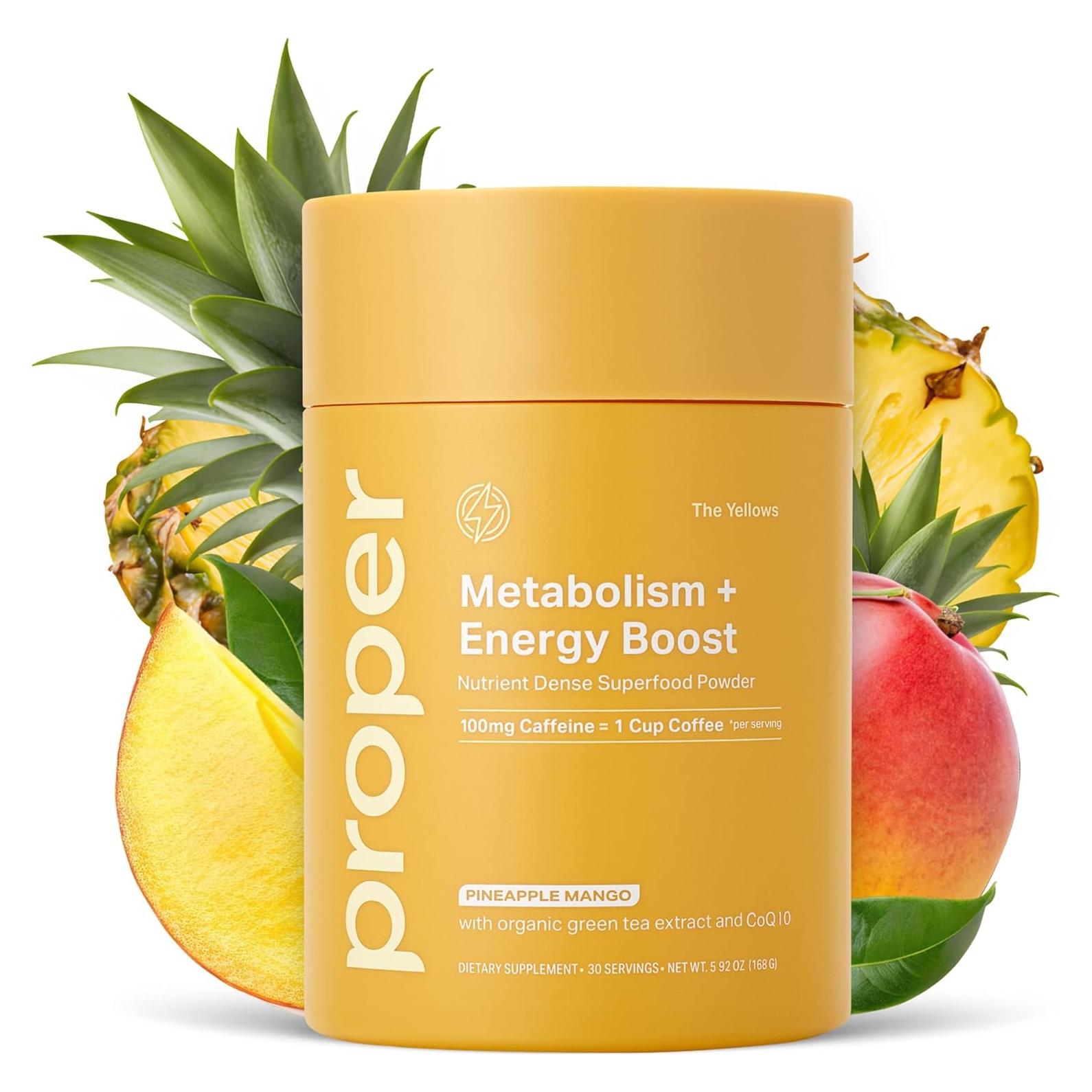 Polvo Energético Sin Azúcar Proper 30 Porciones Piña Mango 100mg Cafeína