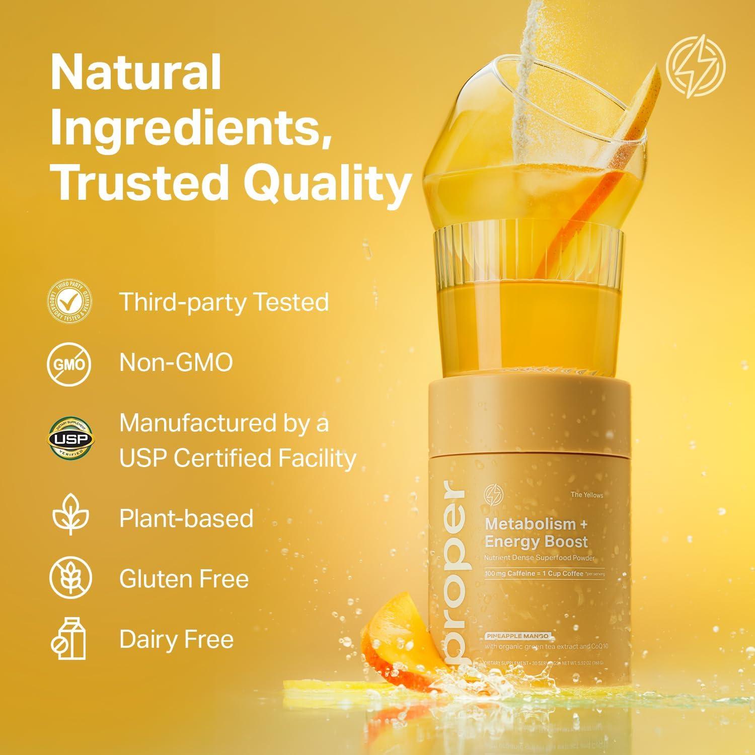 Polvo Energético Sin Azúcar Proper 30 Porciones Piña Mango 100mg Cafeína