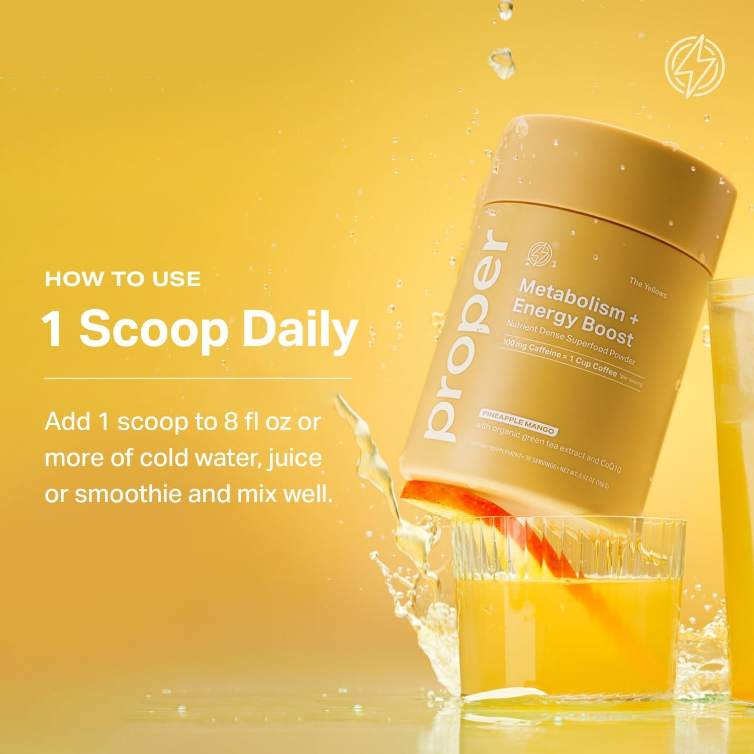 Polvo Energético Sin Azúcar Proper 30 Porciones Piña Mango 100mg Cafeína