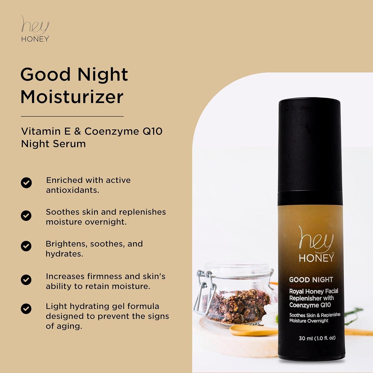 Hidratante Nocturno Facial Hey Honey con Miel y CoQ10 28g