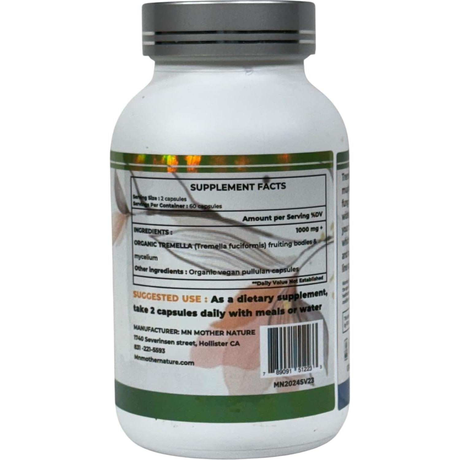 Cápsulas Veganas de Hongo Tremella Madre Naturaleza 120u 1000mg