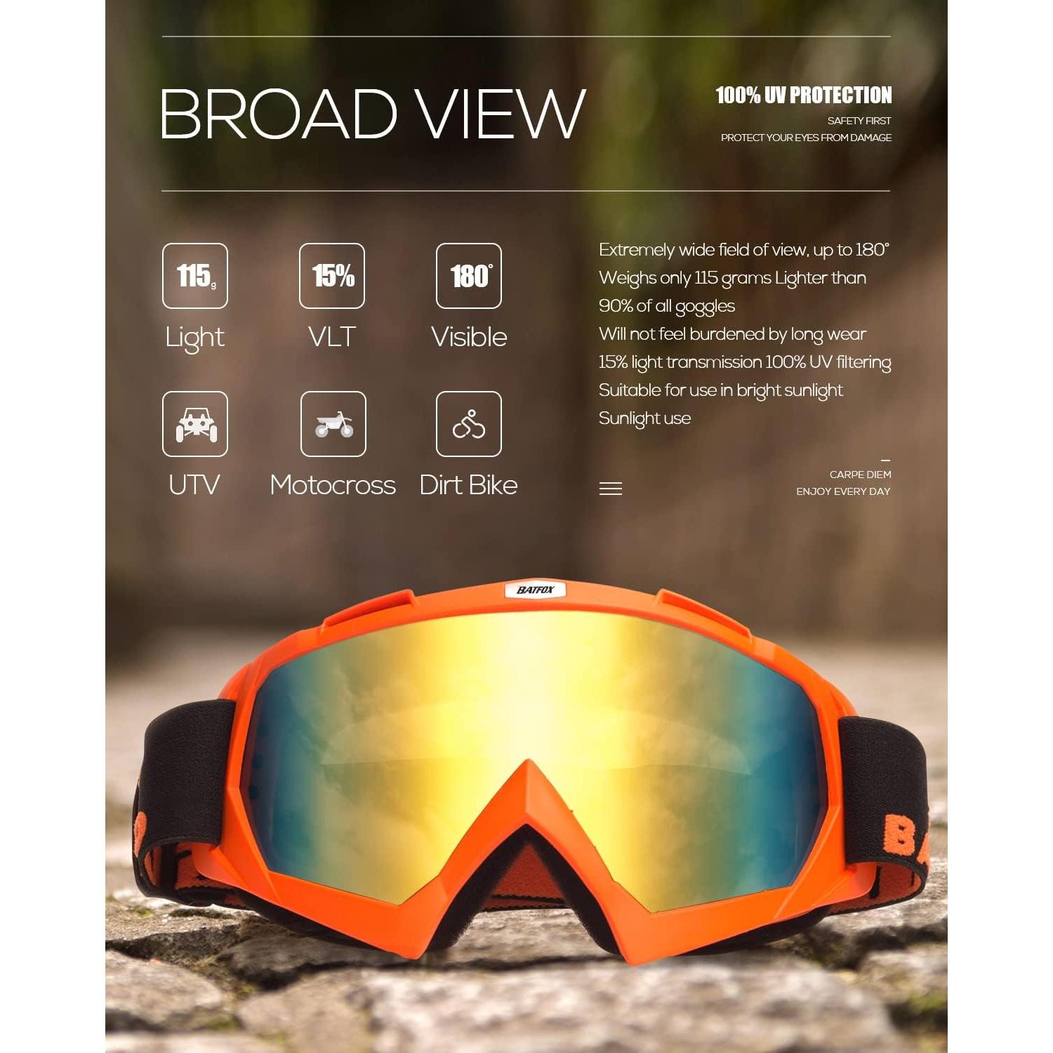 Gafas de Motocross BATFOX F816 UV400 para ATV y MTB