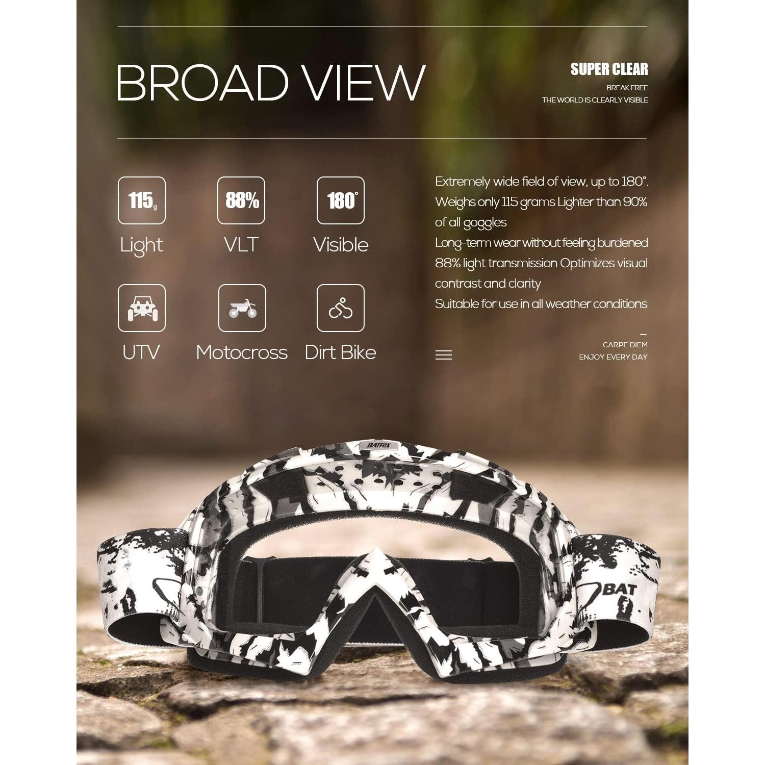 Gafas de Motocross BATFOX F816 UV A prueba de Polvo