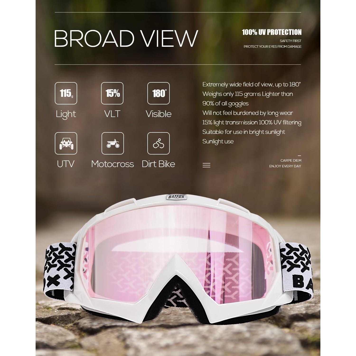 Gafas de Motocross BATFOX 816 Rosa y Blanco Seguridad