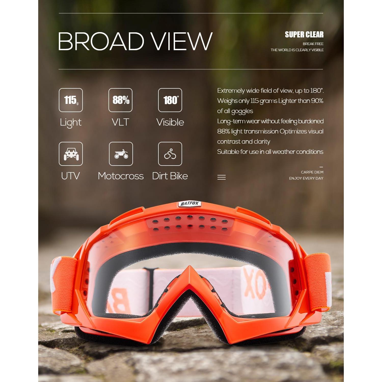 Gafas de Motocross BATFOX F816 UV Protección Antideslizante