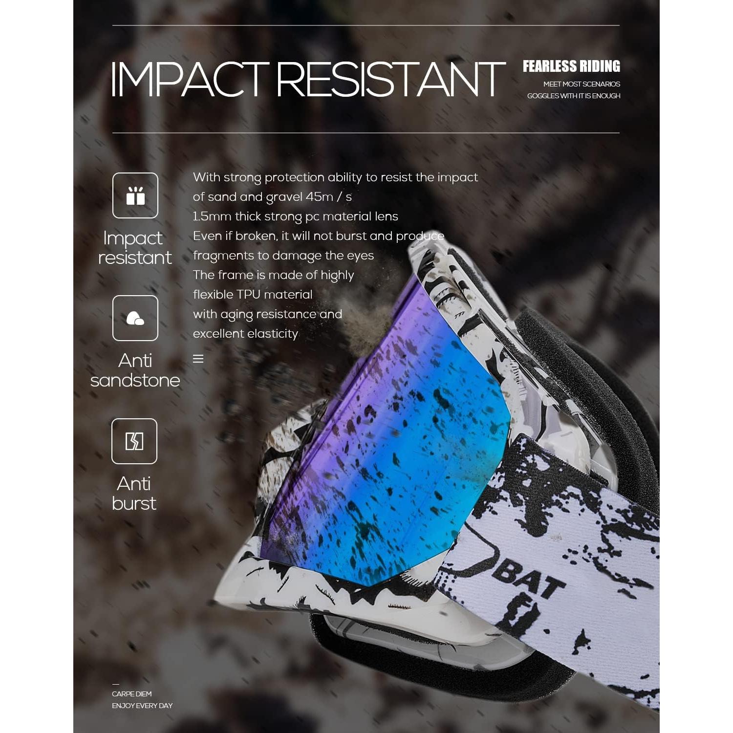 Gafas de Motocross BATFOX 816 UV400 Antideslizantes