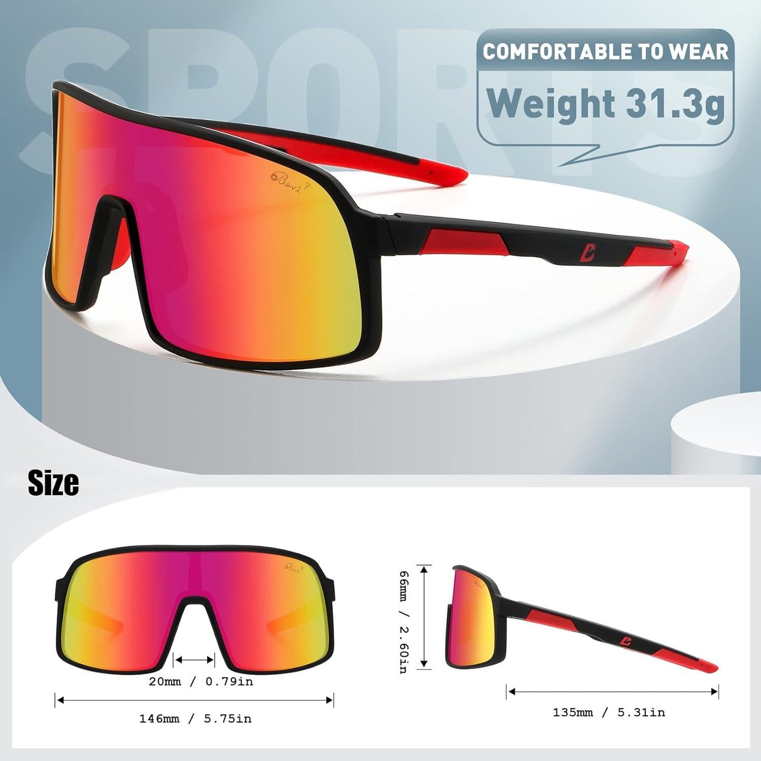 Gafas de sol Bevi polarizadas TR90 para ciclismo y deportes