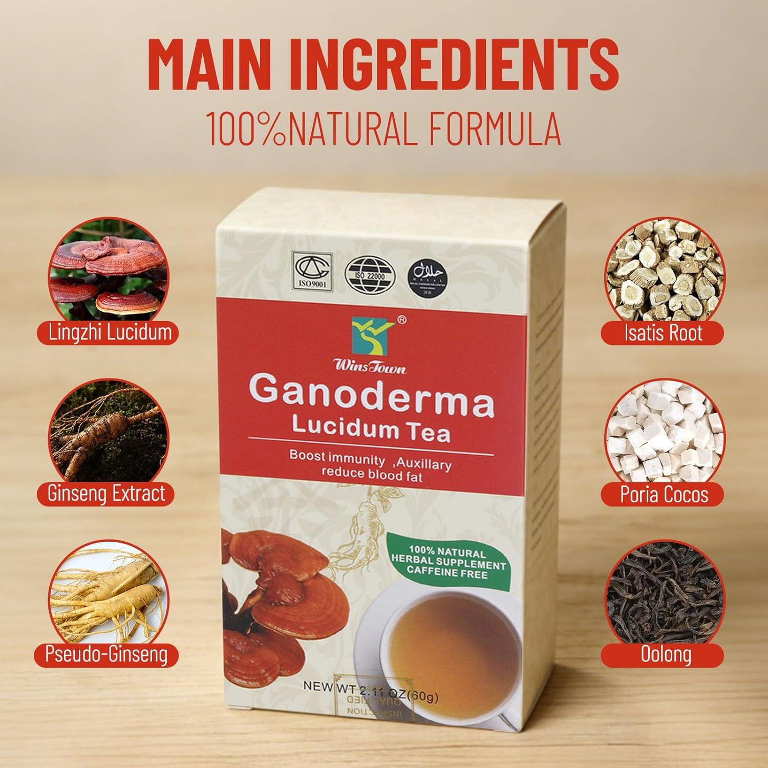 Té de Ganoderma Lucidum Wins Town, 20 Bolsitas Orgánicas
