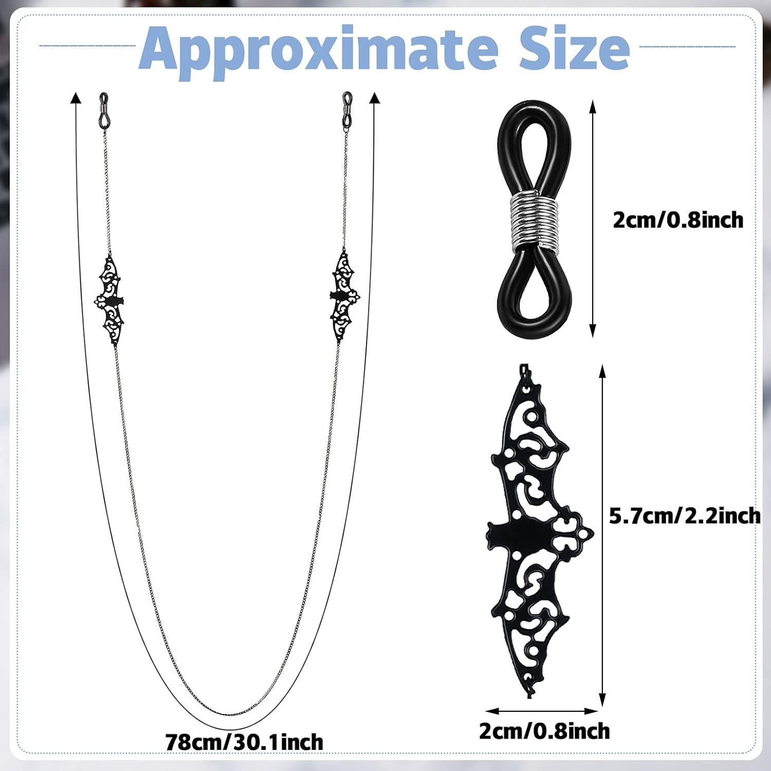 Cadena de Gafas Frienda 2 Piezas Murciélago Negro 75 cm