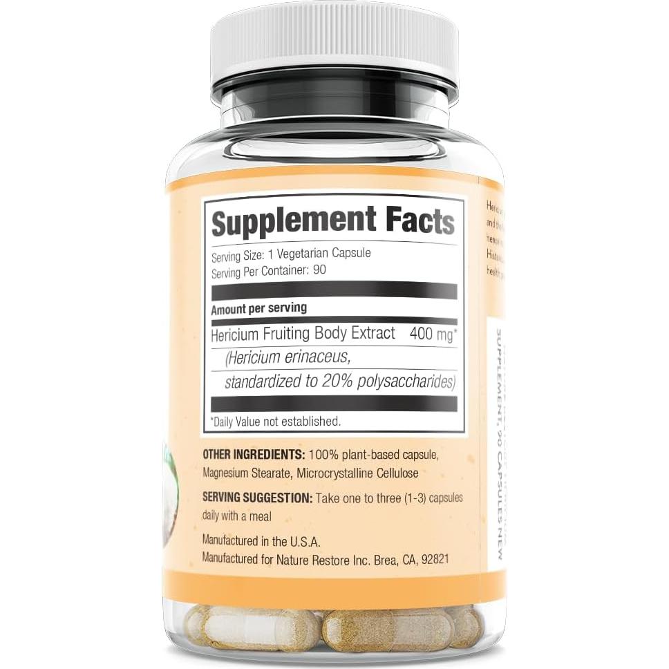 Suplemento Hericium Erinaceus Nature Restore 90 Cápsulas 500mg