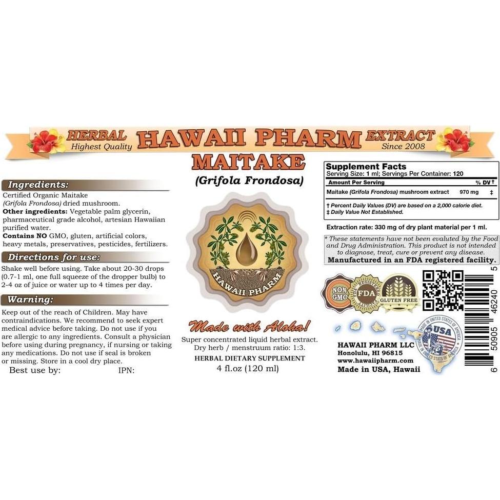 Extracto Líquido de Maitake HawaiiPharm 118.3 ml Orgánico