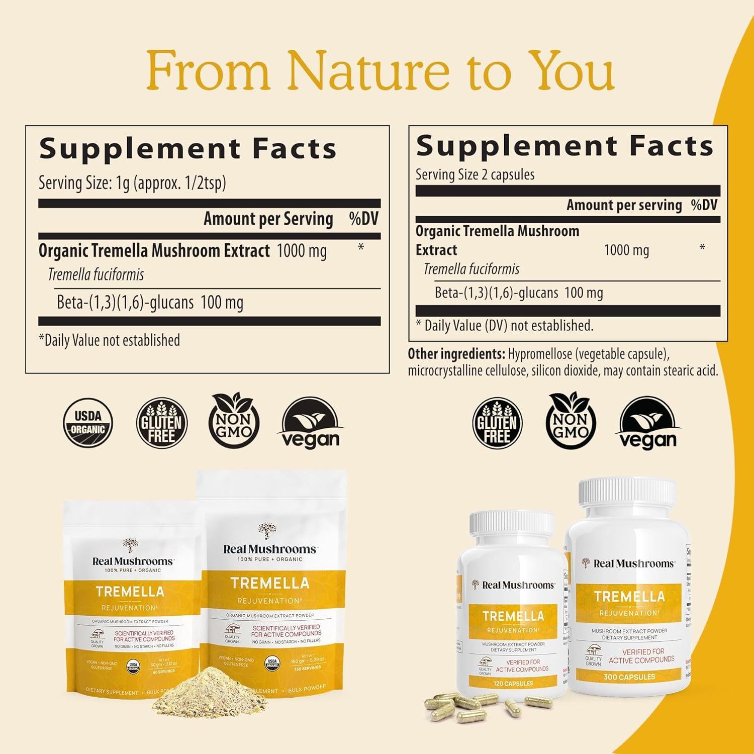 Extracto de Hongo Tremella Real Mushrooms 120 Cápsulas Orgánico