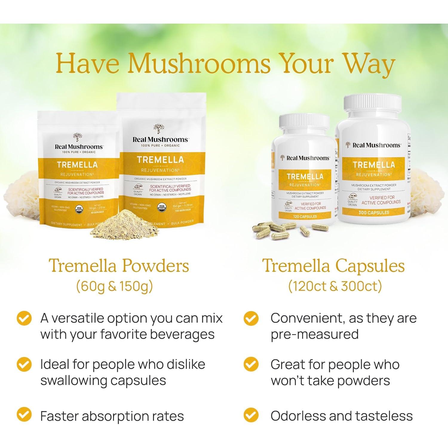 Extracto de Hongo Tremella Real Mushrooms 120 Cápsulas Orgánico