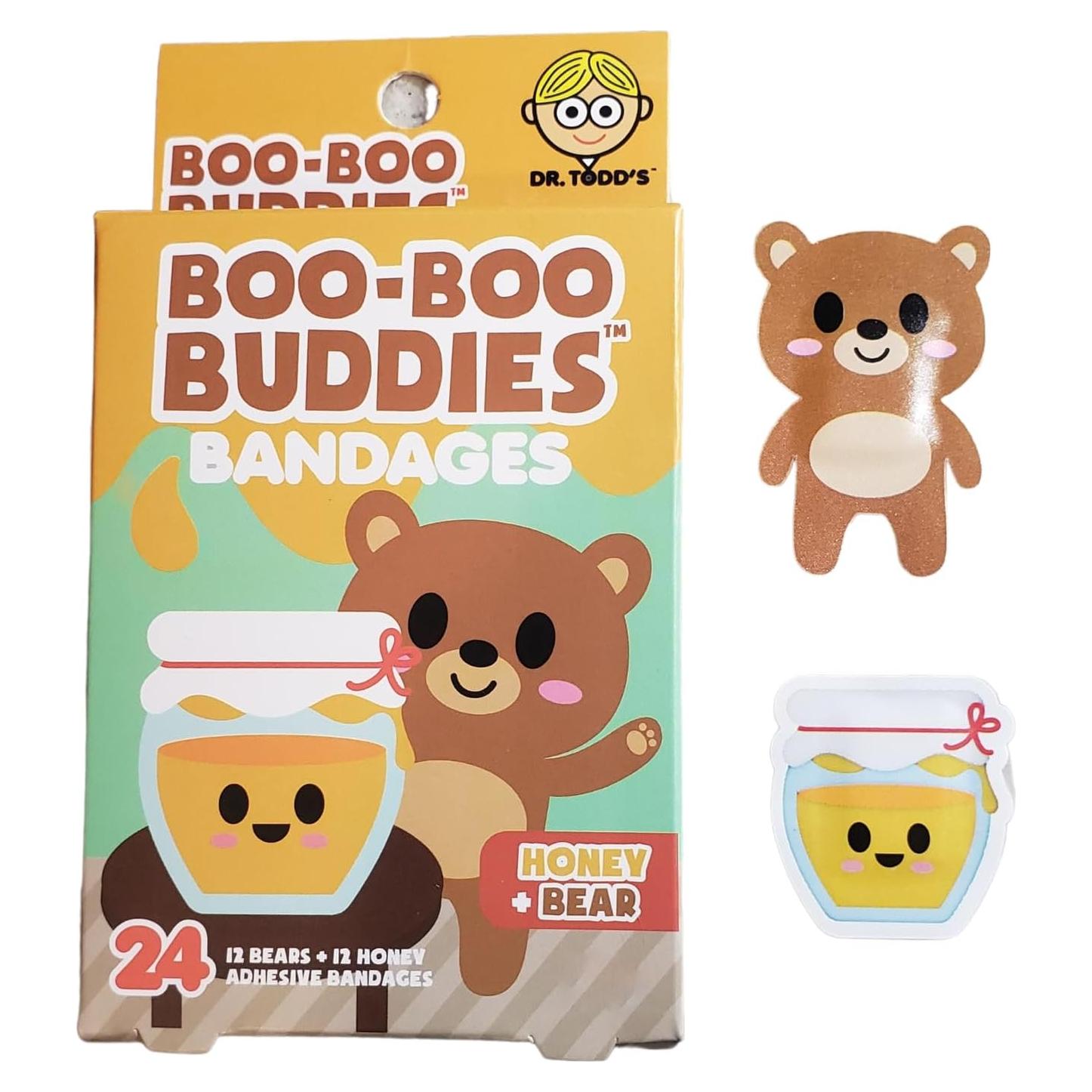 Vendajes Adhesivos para Niños Boo Boo Buddies - 24 Pzs Miel + Oso
