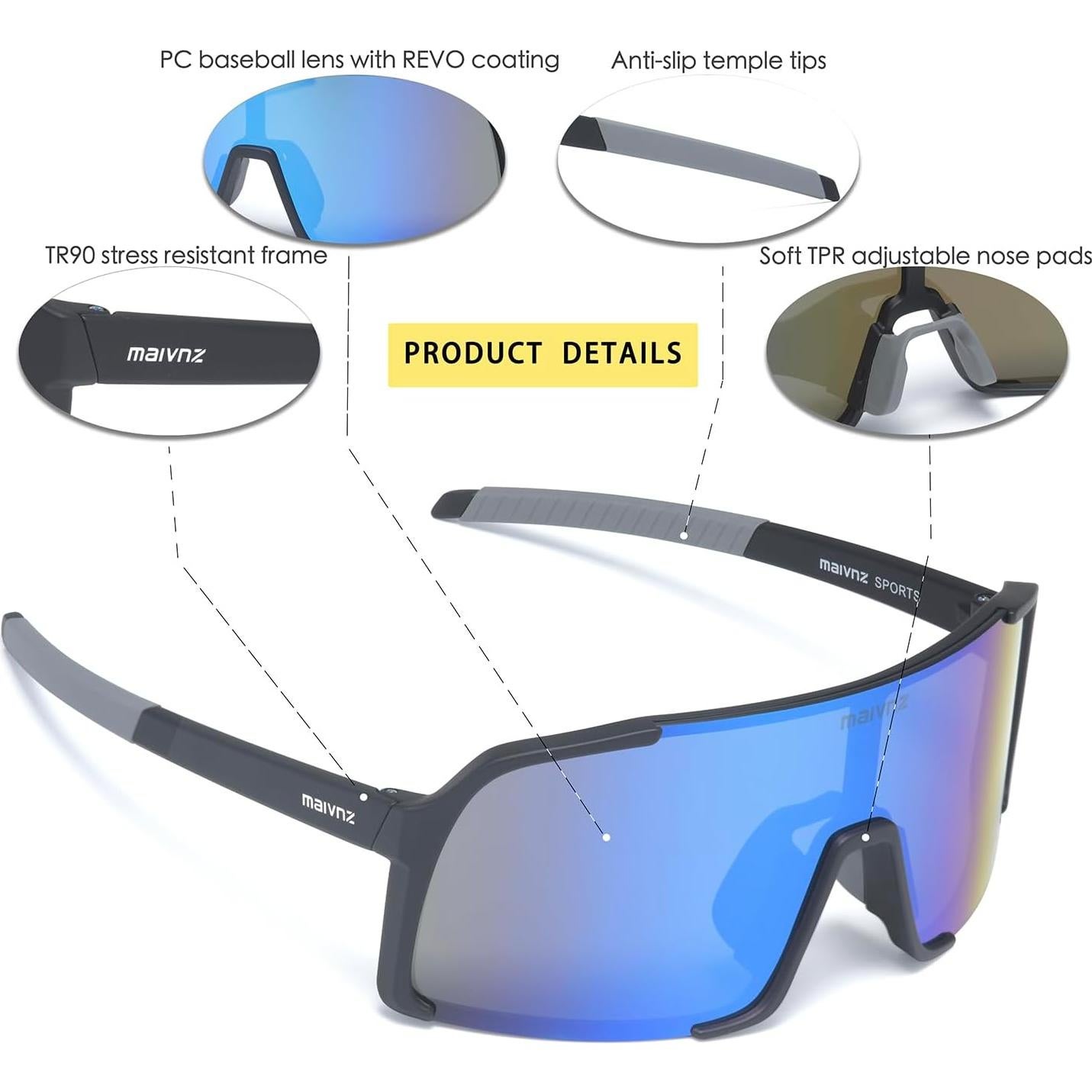 Gafas de béisbol Maivnz 882 UV400 para ciclismo y running