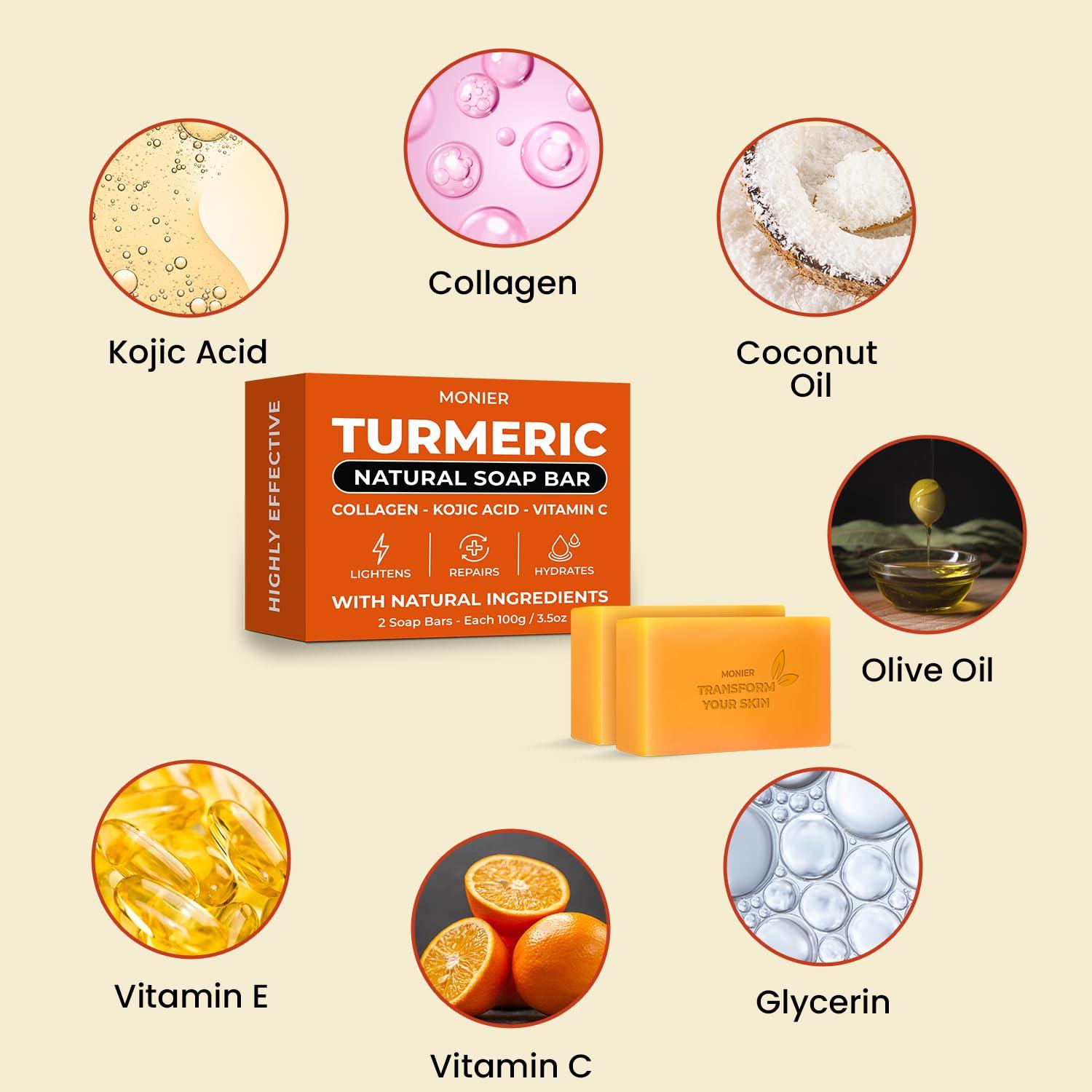 Jabón de Cúrcuma MONIER para Manchas Oscuras - Vegano 2 Pzas