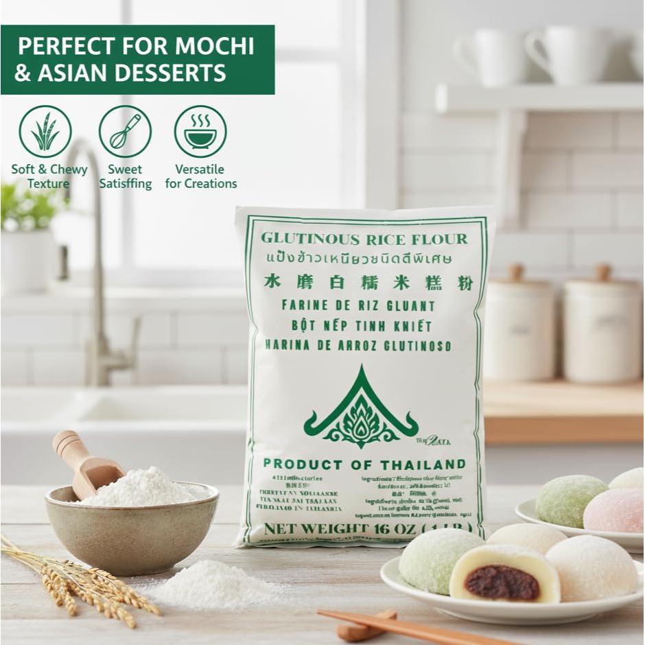 Harina de Arroz Glutinoso Thairaya 454g - Sin Gluten, Vegana