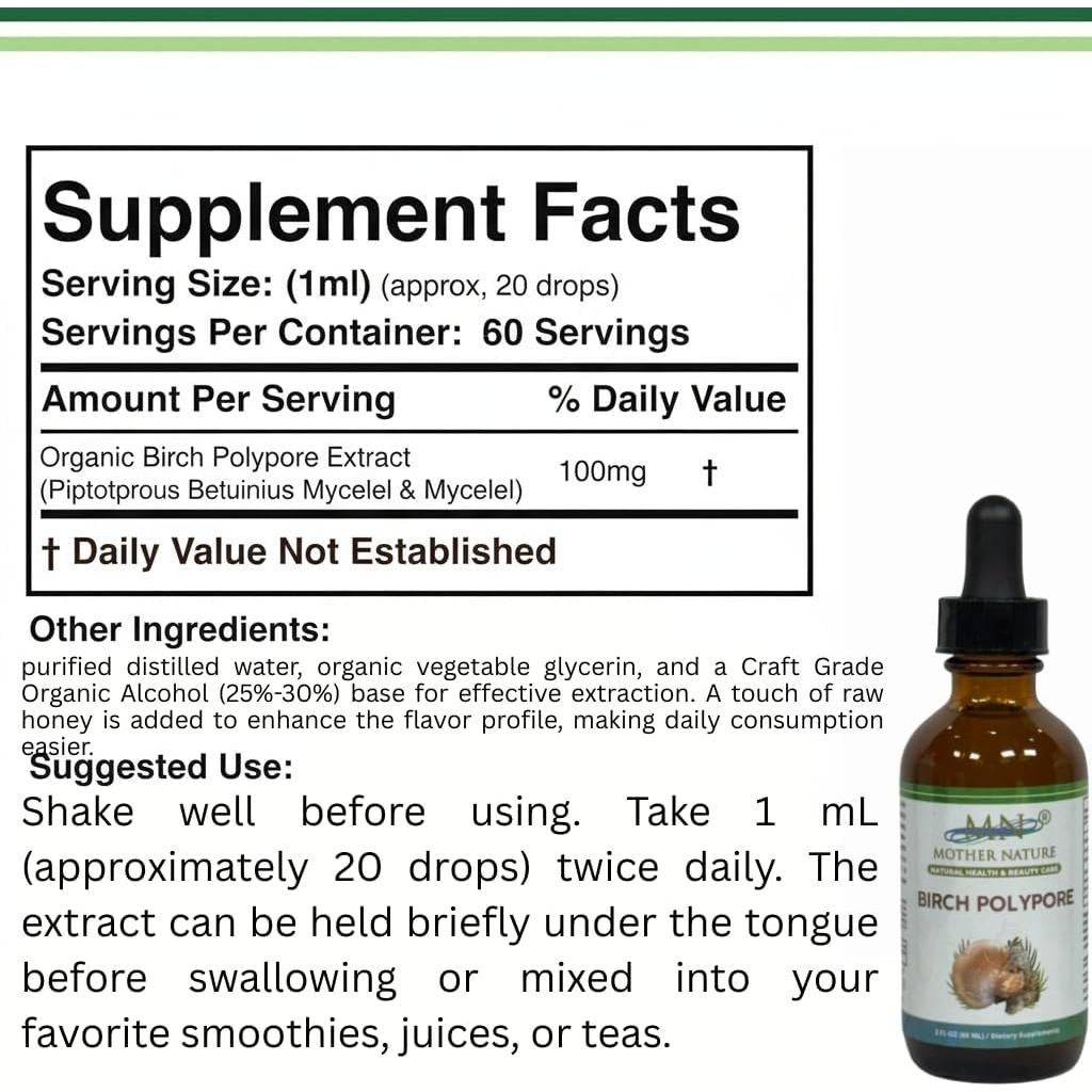 Extracto Líquido de Poliporo de Abedul Orgánico Madre Naturaleza 60ml