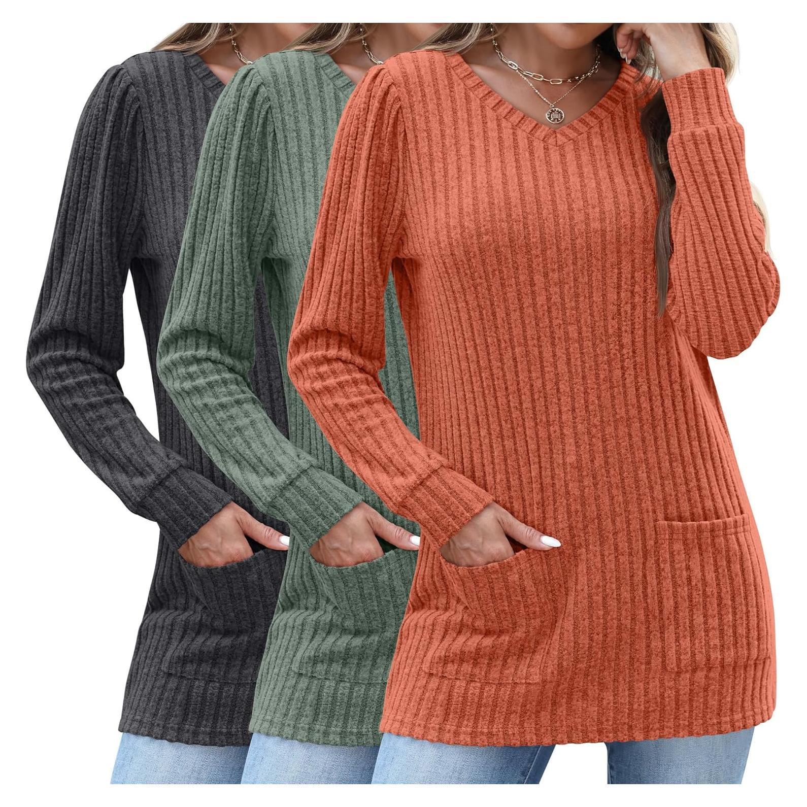 Paquete de 3 Suéteres Largos para Mujeres Oakgarden - Cuello en V