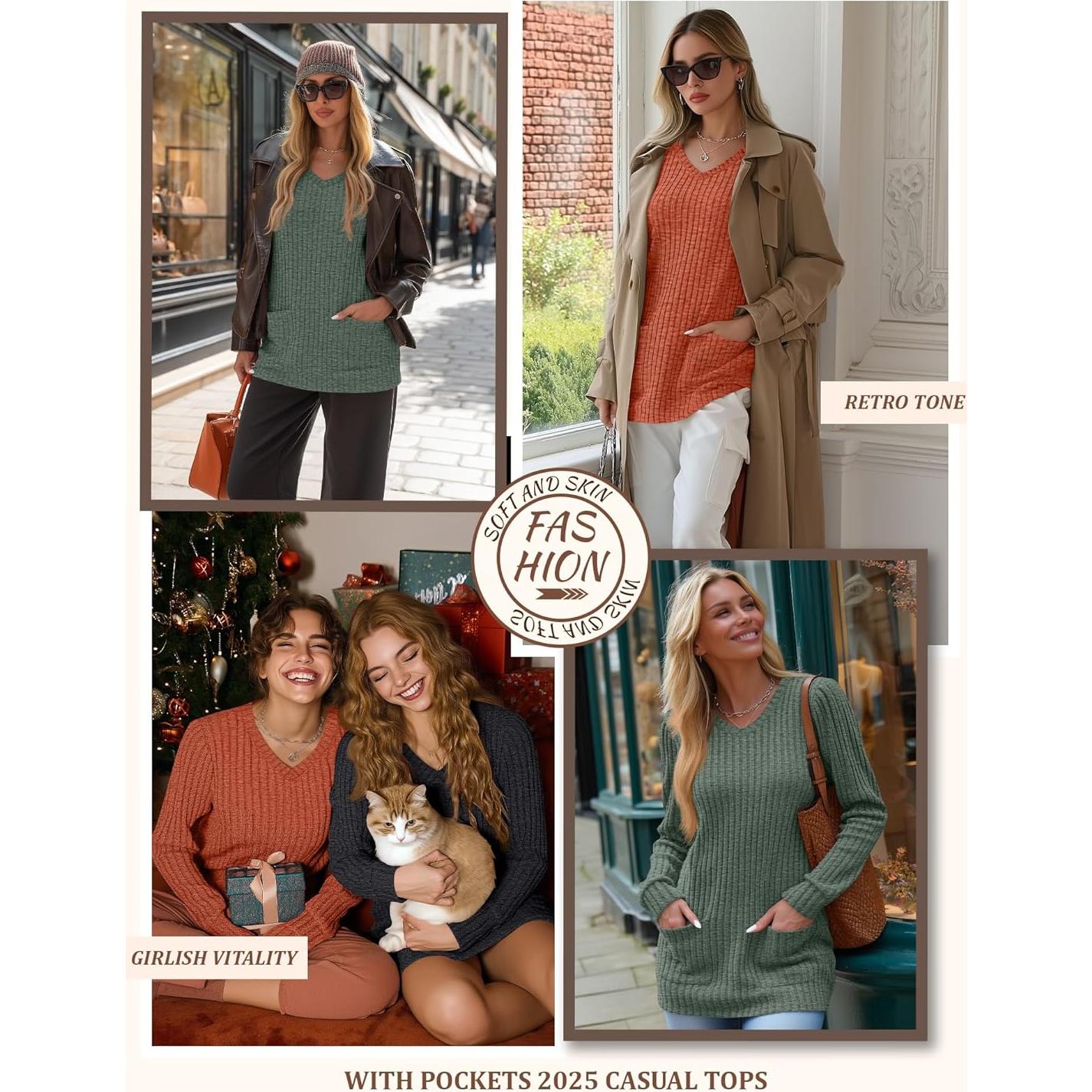 Paquete de 3 Suéteres Largos para Mujeres Oakgarden - Cuello en V