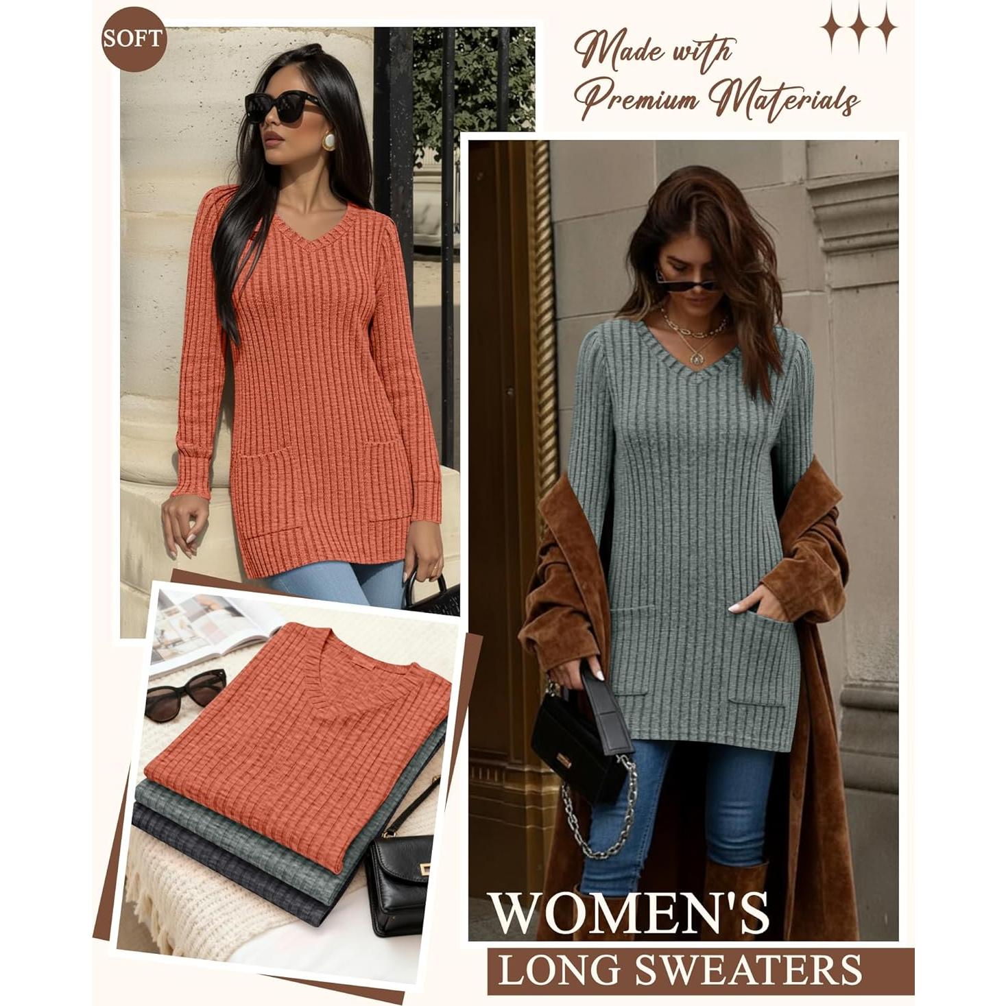 Paquete de 3 Suéteres Largos para Mujeres Oakgarden - Cuello en V