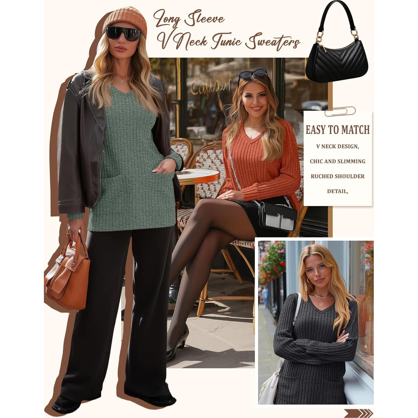 Paquete de 3 Suéteres Largos para Mujeres Oakgarden - Cuello en V