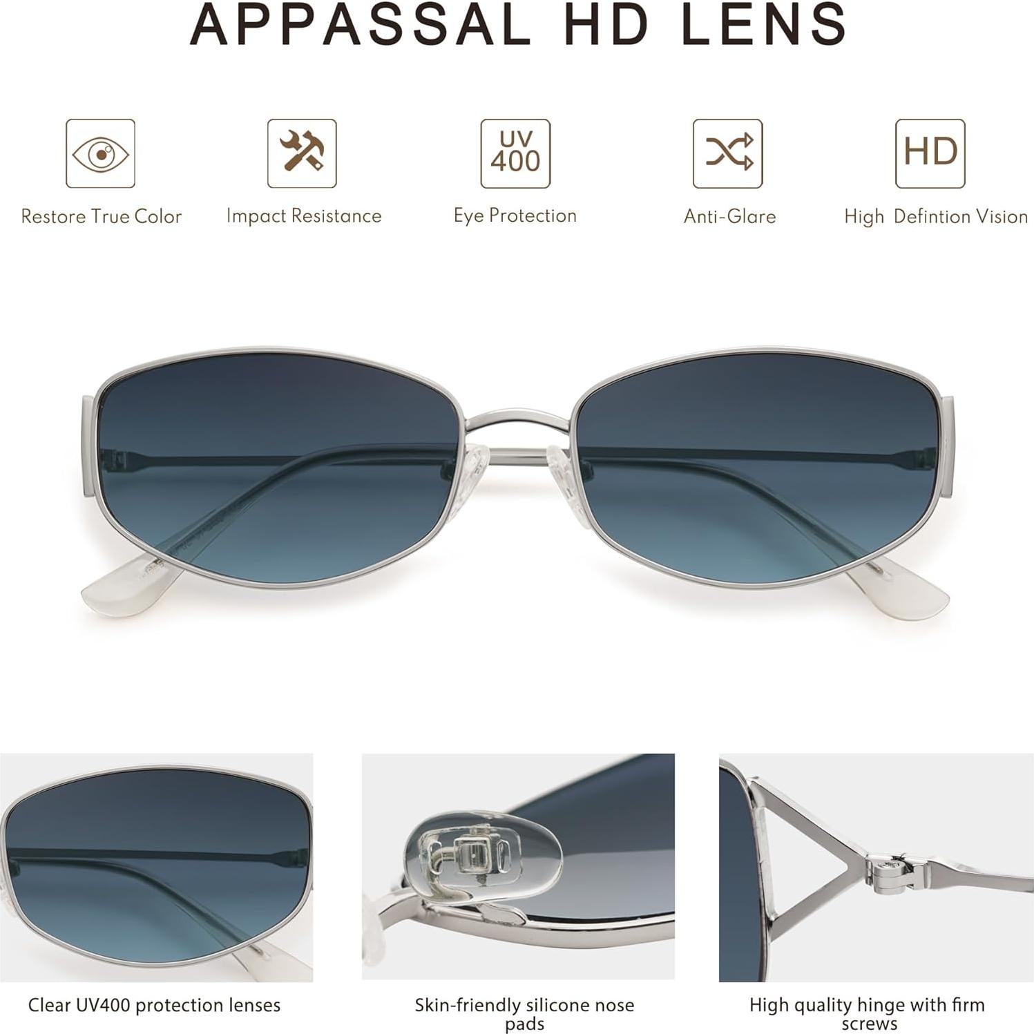 Gafas de Sol Ovaladas Retro Metal UV400 AP3625 Plata/Azul