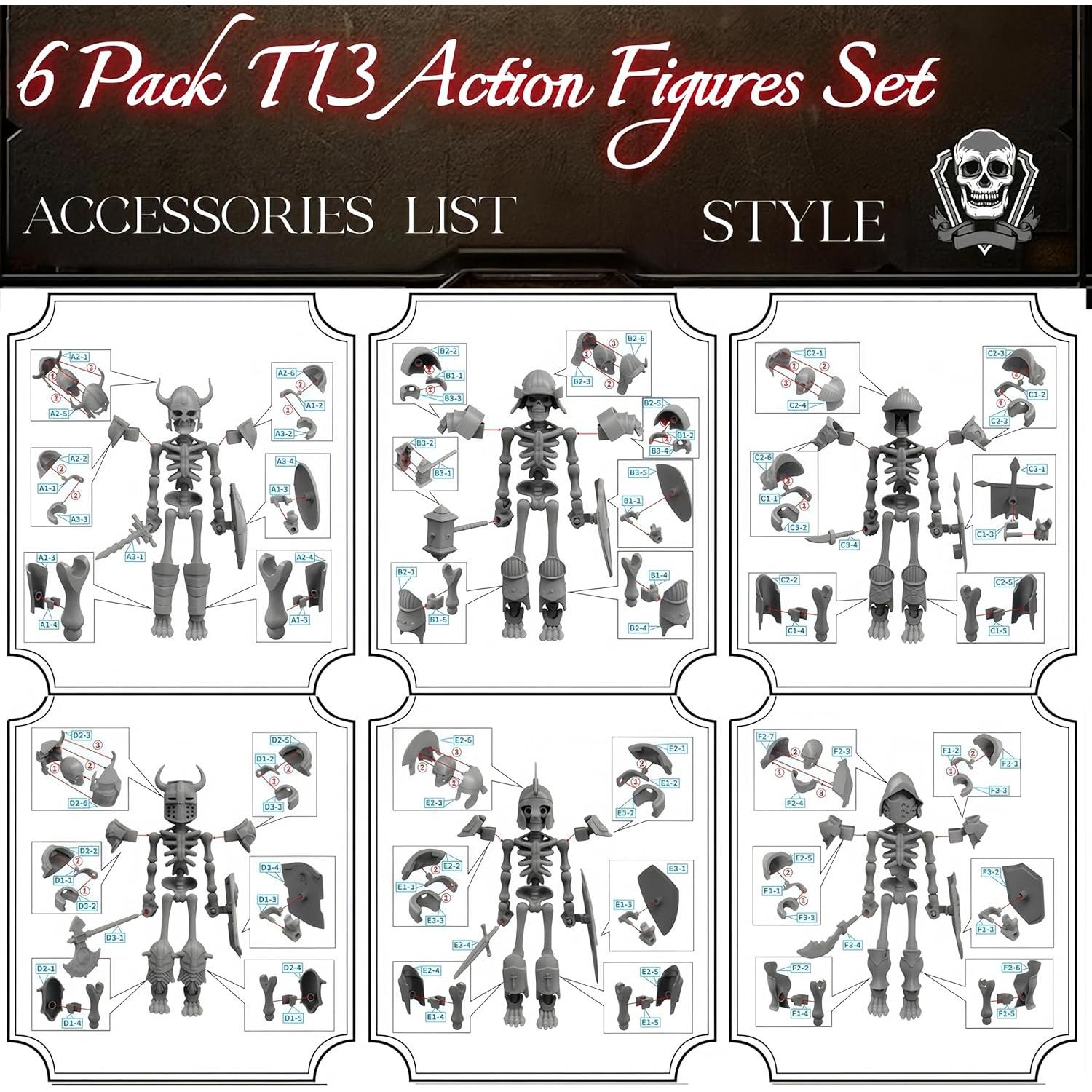 Paquete de 6 Figuras de Acción T13 Mini Esqueletos Halloween
