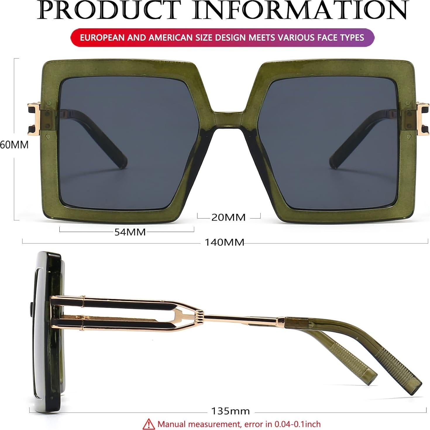 Gafas de Sol AIEYEZO Cuadradas Oversized UV400 Verde Oliva