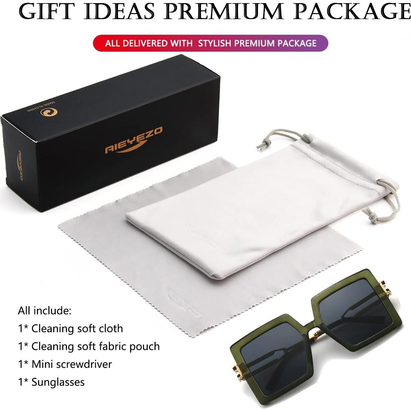 Gafas de Sol AIEYEZO Cuadradas Oversized UV400 Verde Oliva