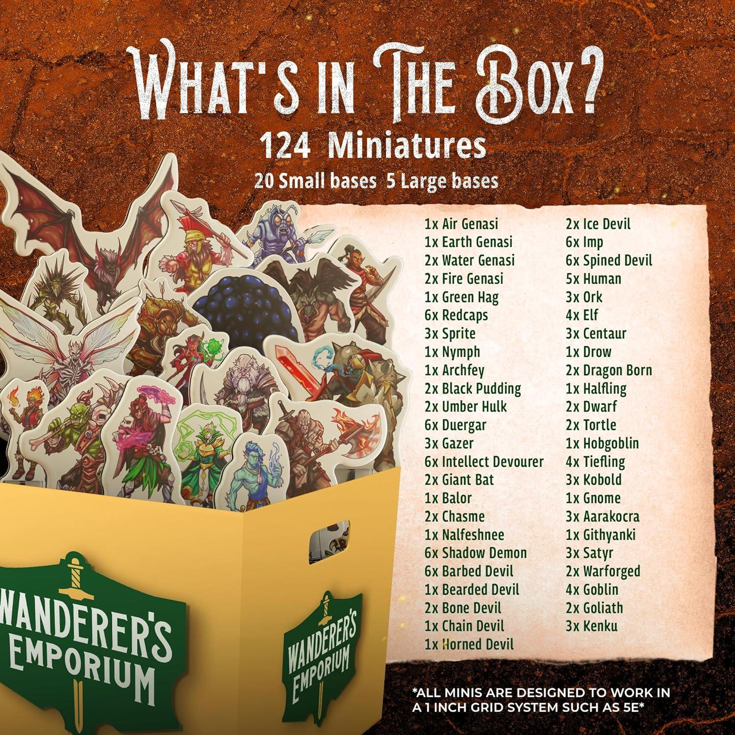 Miniaturas Planas Duras DND Wanderers Emporium 124 Piezas 28-32mm