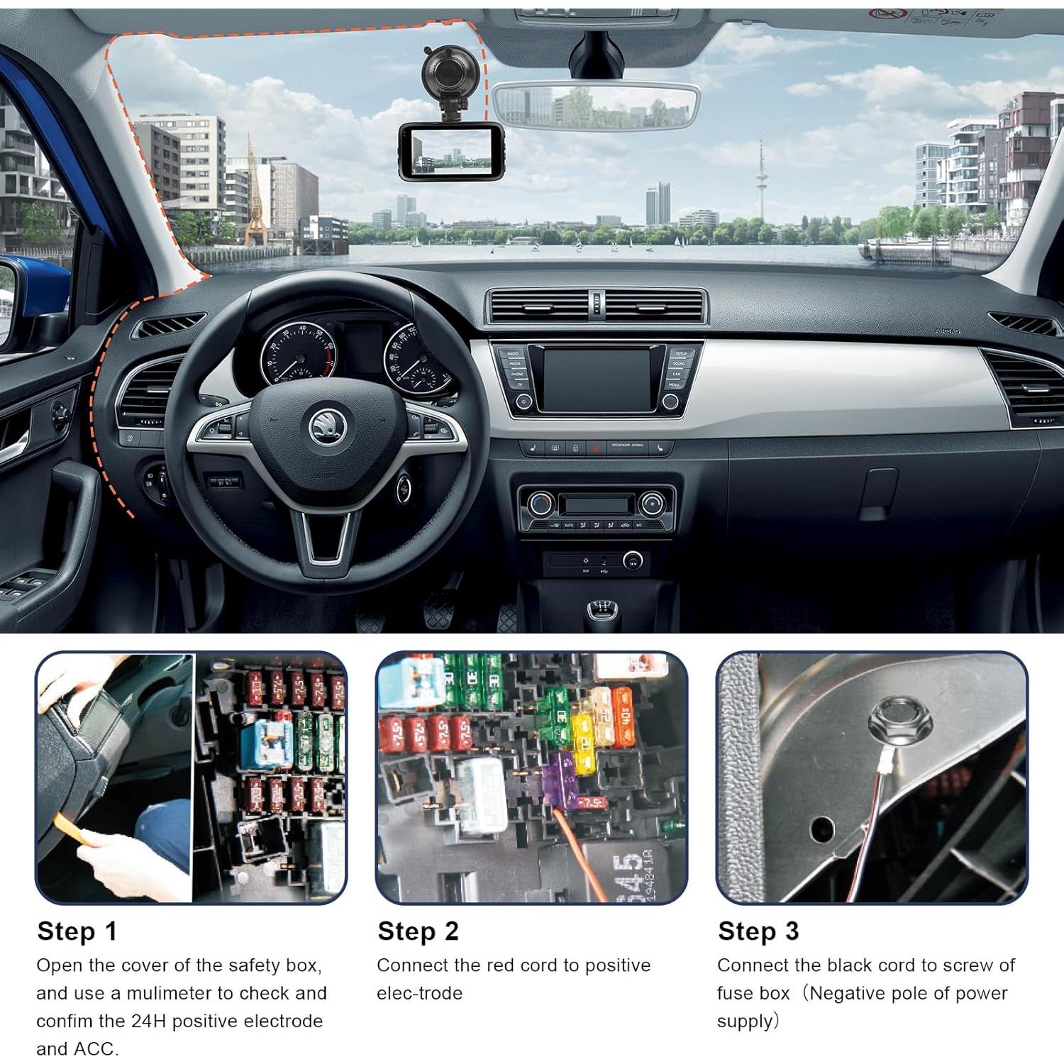 Dash Cam Hardwire Kit USB C,13ft Type-C Hard Wire Kit for Dash Camera,USB C Hard Wire Kit Fuse for Dashcam,12V-24V to 5V Hardwire Kit Car Camera Charger Power Cord with Low Voltage Protection