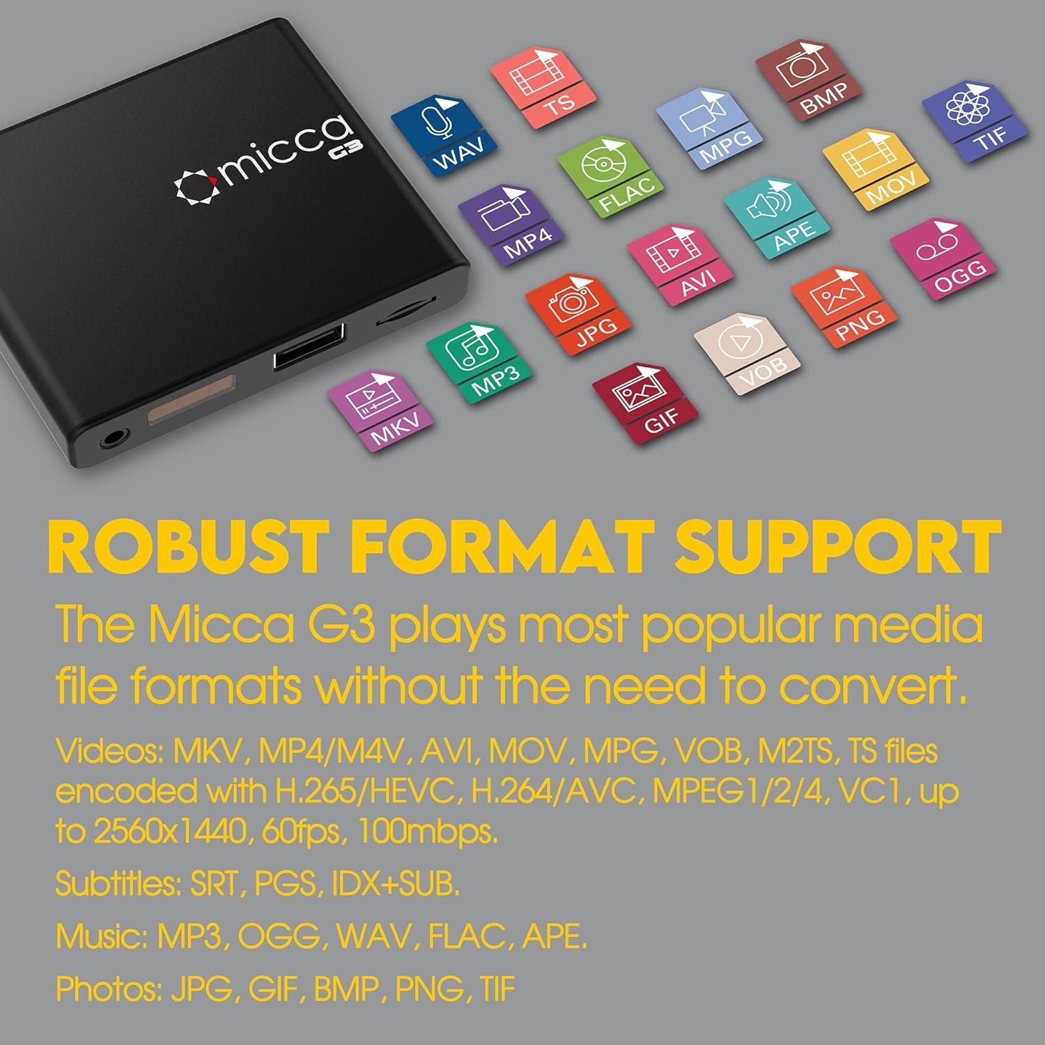 Micca G3 Reproductor Multimedia 2K Quad-HD USB y MicroSD