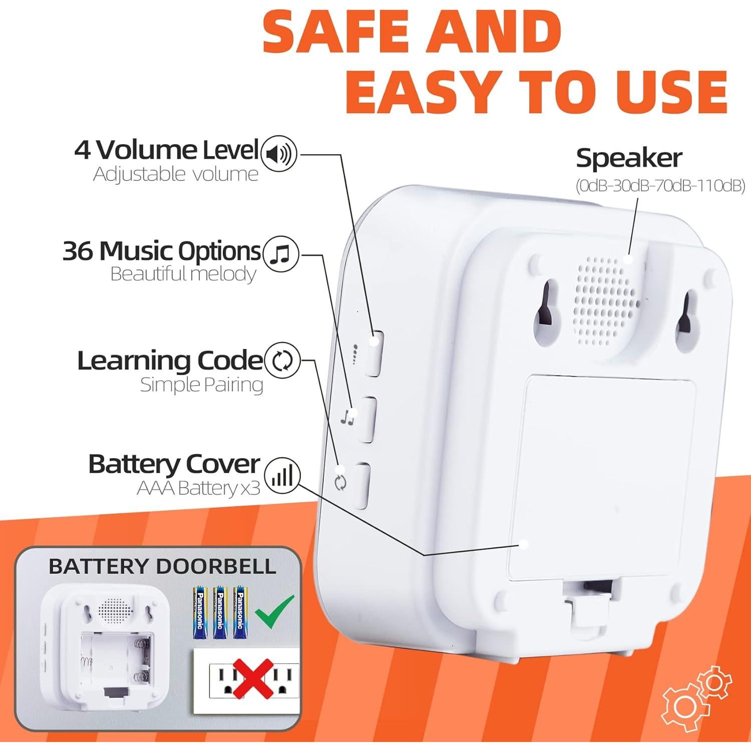 Timbres Inalámbricos JSIEEM con 2 Receptores y 1 Botón Táctil