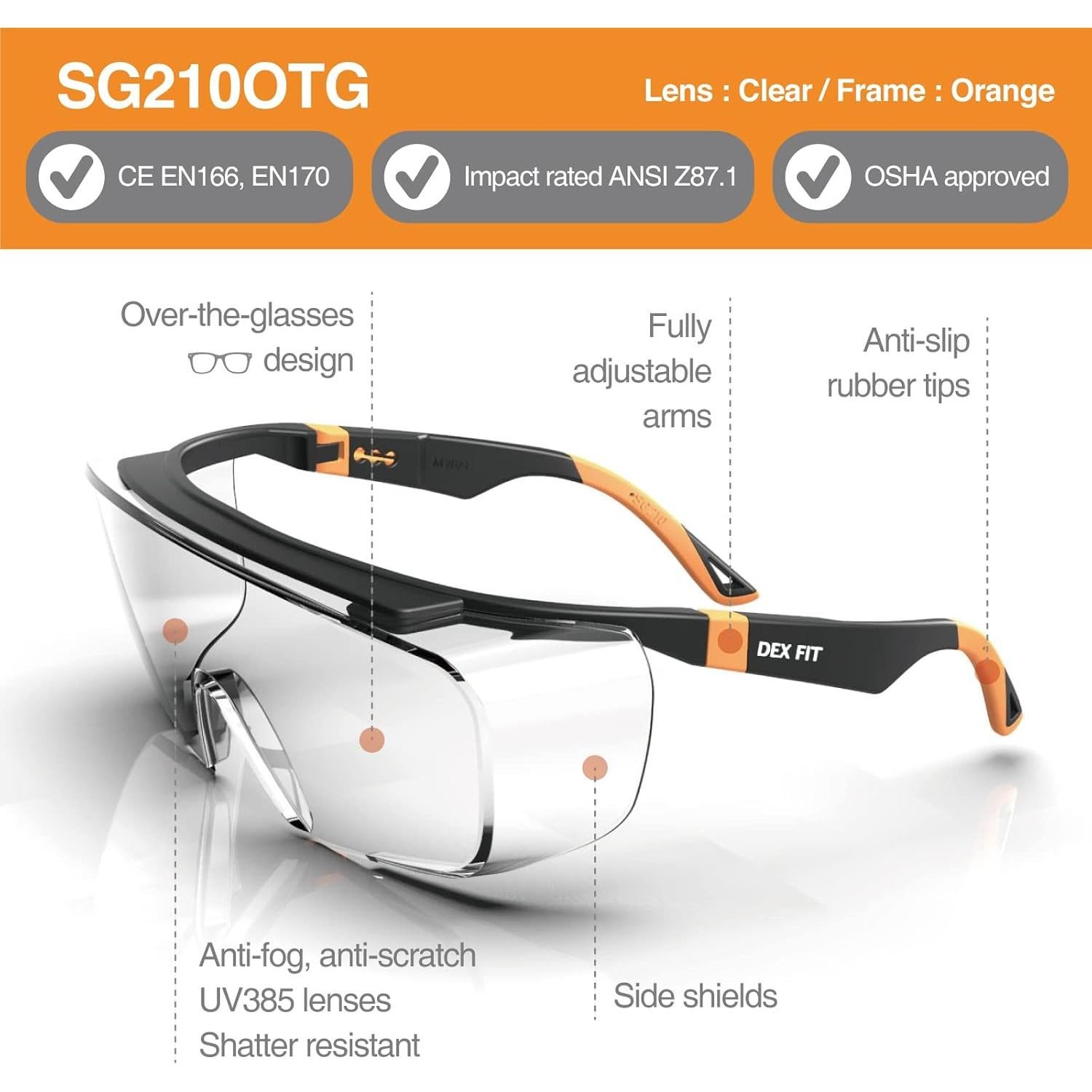 Gafas de seguridad DEX FIT SG210 OTG, 6 pares, UV385