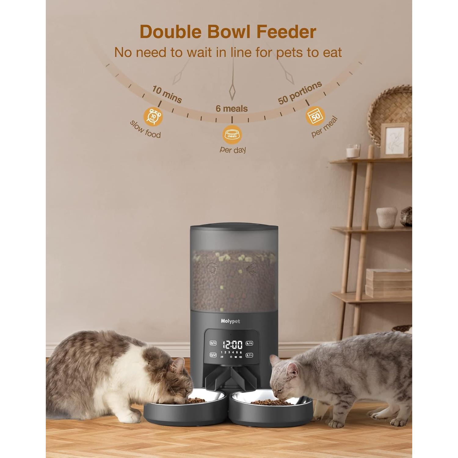 Comedero Automático Molypet 6L para 2 Gatos Programable