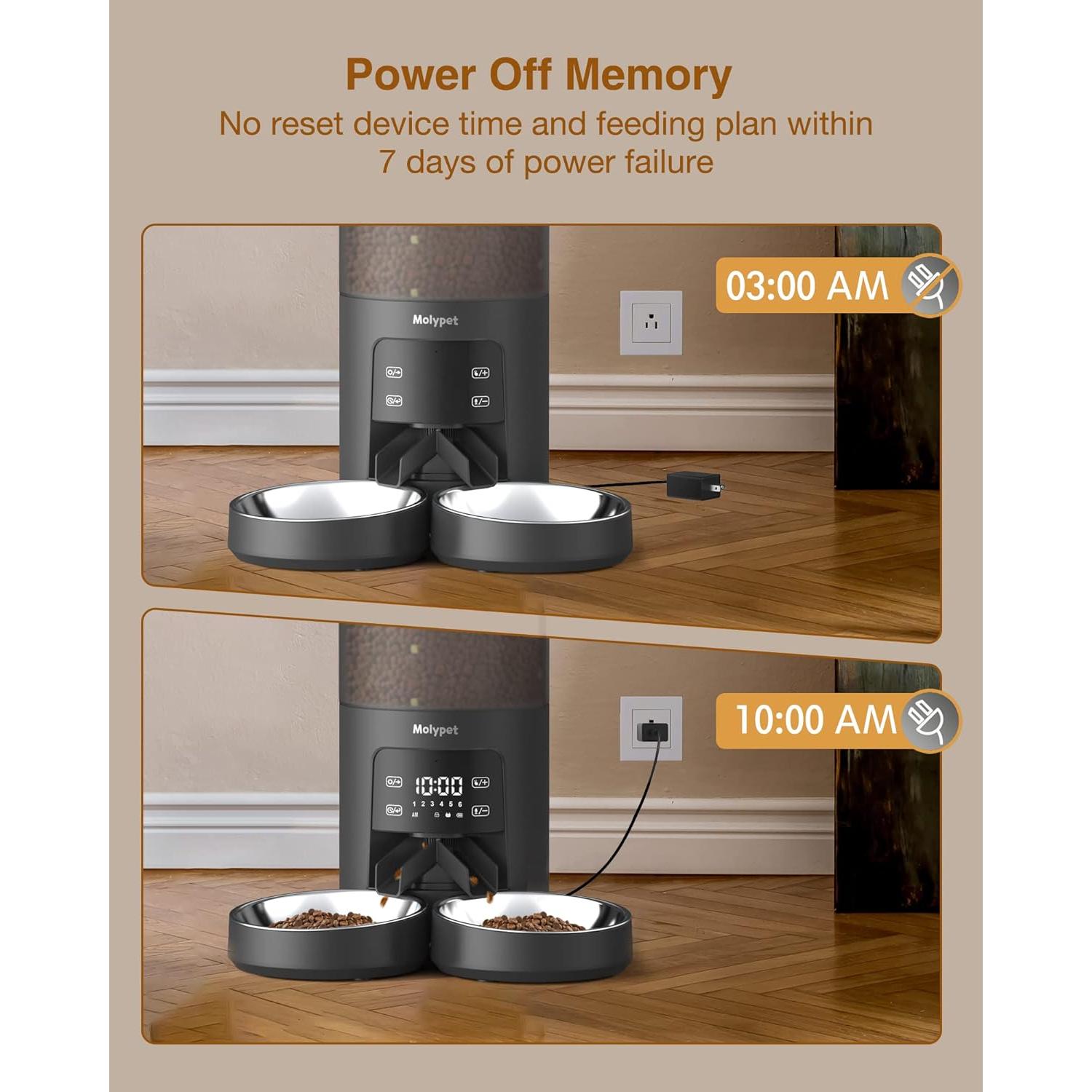 Comedero Automático Molypet 6L para 2 Gatos Programable