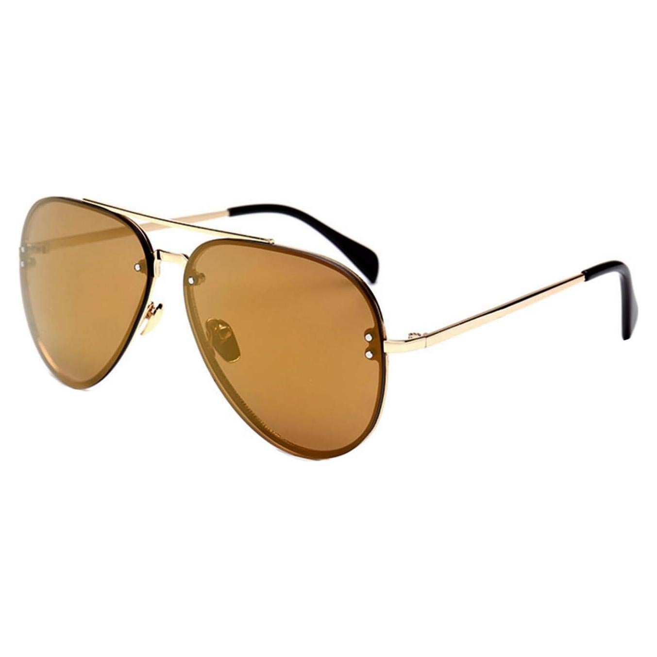 Gafas de Sol Aviador Metal Oro Espejo Marrón Moda