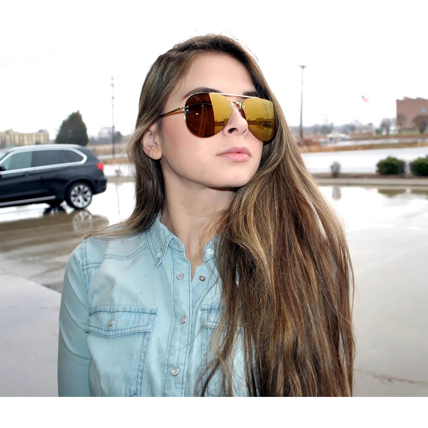 Gafas de Sol Aviador Metal Oro Espejo Marrón Moda