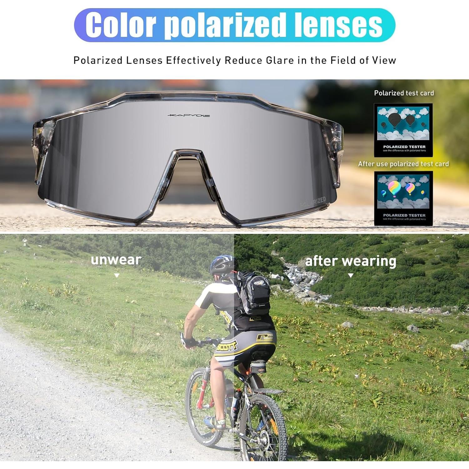 Gafas de Ciclismo KAPVOE TR90 Polarizadas con Lentes Intercambiables