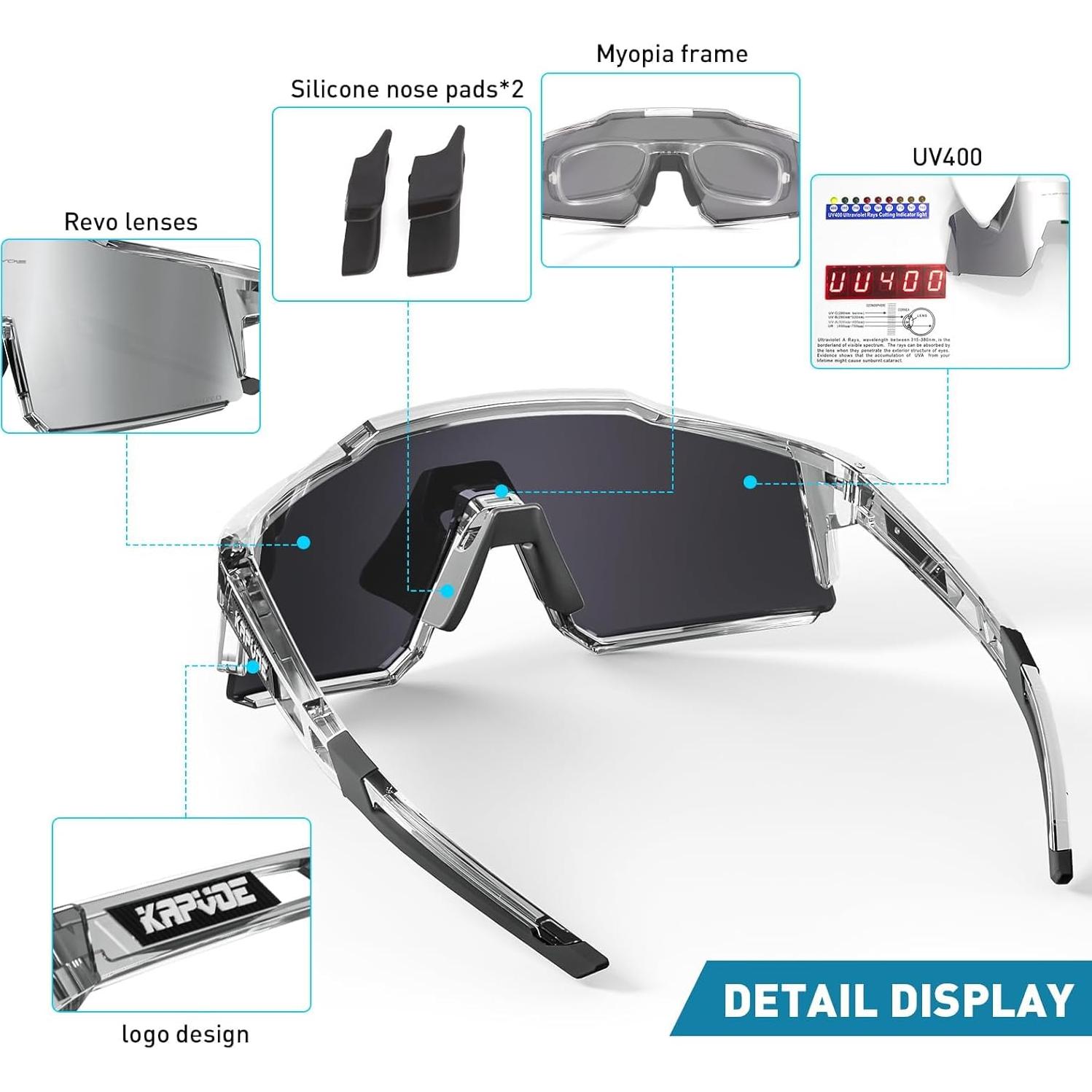 Gafas de Ciclismo KAPVOE TR90 Polarizadas con Lentes Intercambiables