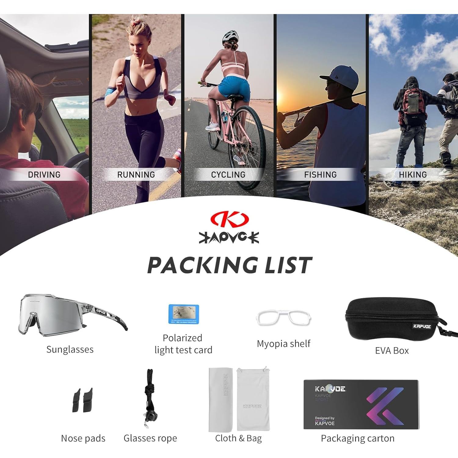 Gafas de Ciclismo KAPVOE TR90 Polarizadas con Lentes Intercambiables