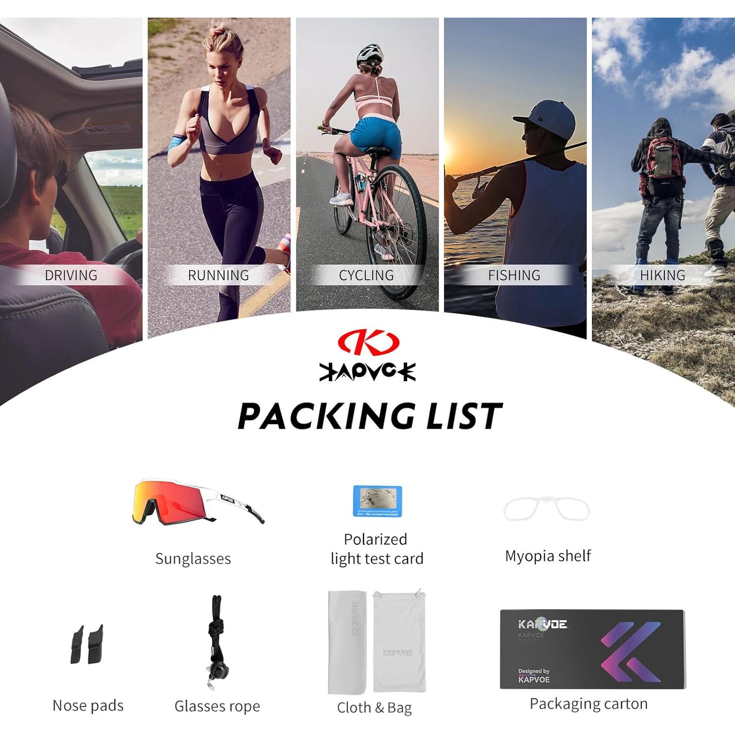 Gafas de Ciclismo KAPVOE TR90 Polarizadas 4 Lentes Intercambiables