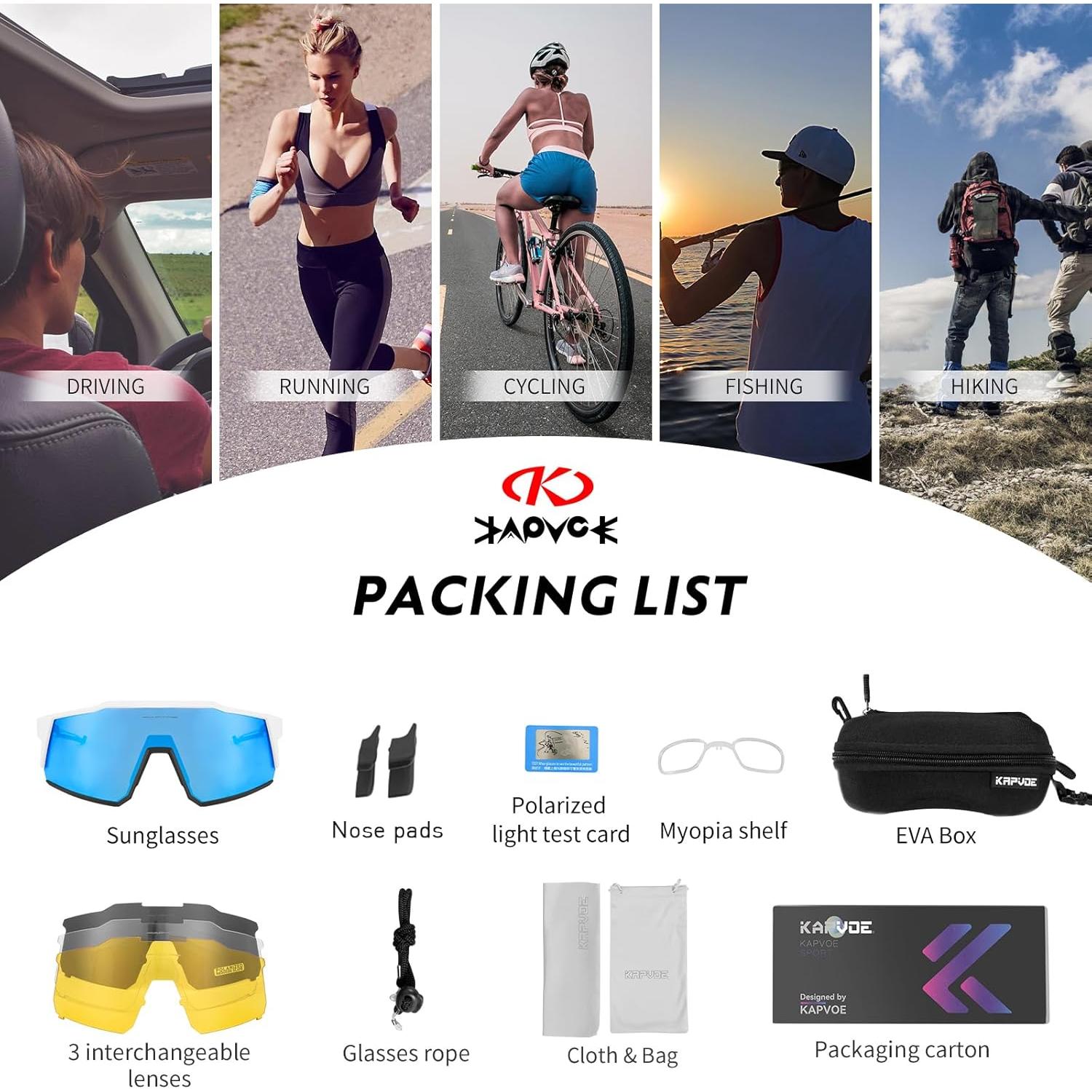 Gafas de Ciclismo KAPVOE TR90 4 Lentes Intercambiables