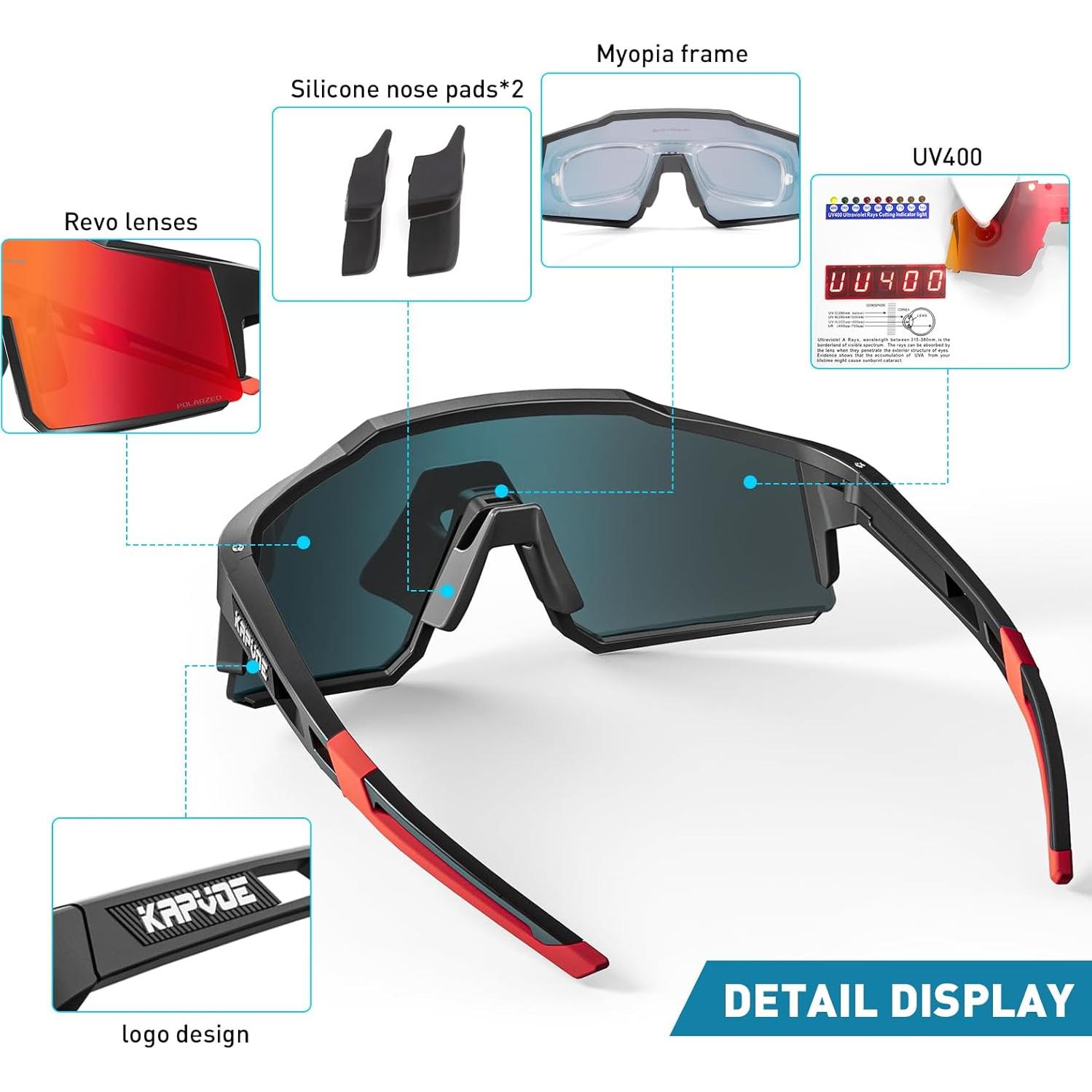 Gafas de Ciclismo KAPVOE TR90 Polarizadas con Lentes Intercambiables